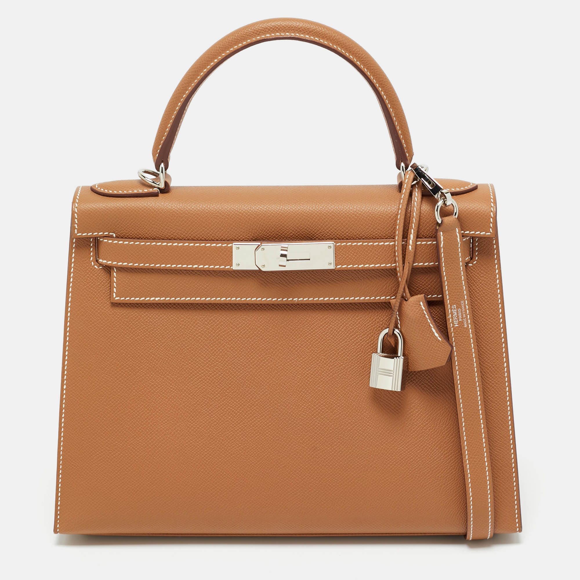 Pre Owned Hermes Gold Epsom Leather Palladium Finish Kelly Sellier 28 Bag