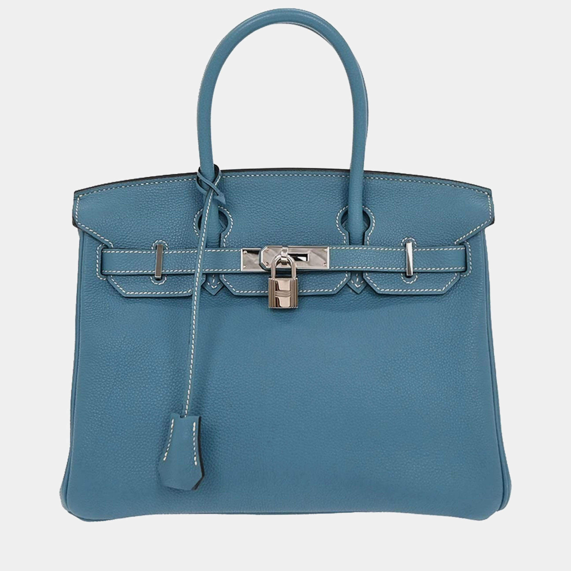 Pre Owned Hermes Blue Jean Togo Birkin 30 Handbag