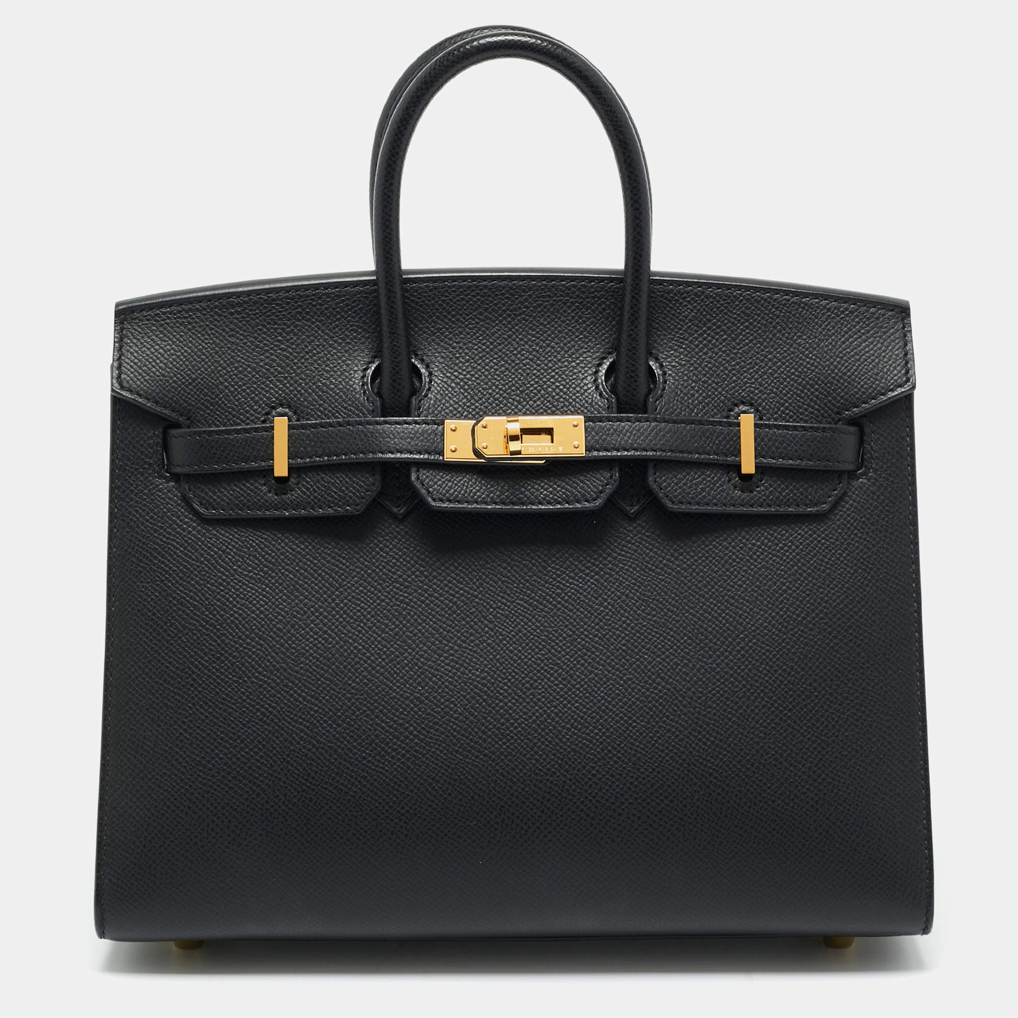 مملوكة مسبقًا Hermes Noir Epsom Leather Gold Finish Birkin Sellier 25 Bag