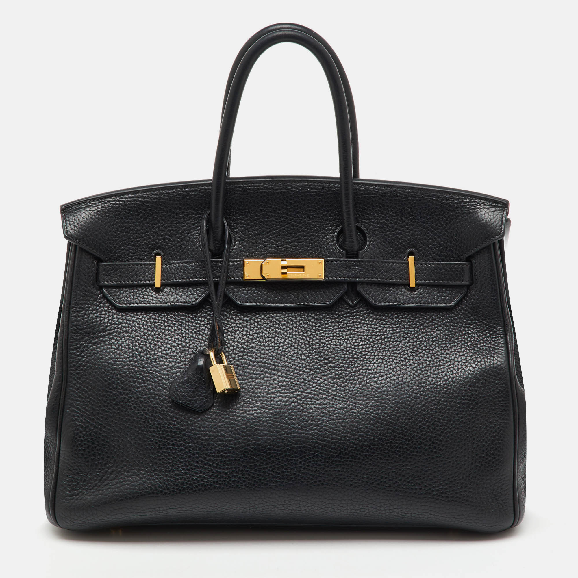 Pre Owned Hermes Black Taurillon Clemence Leather Gold Finish Birkin 35 Bag