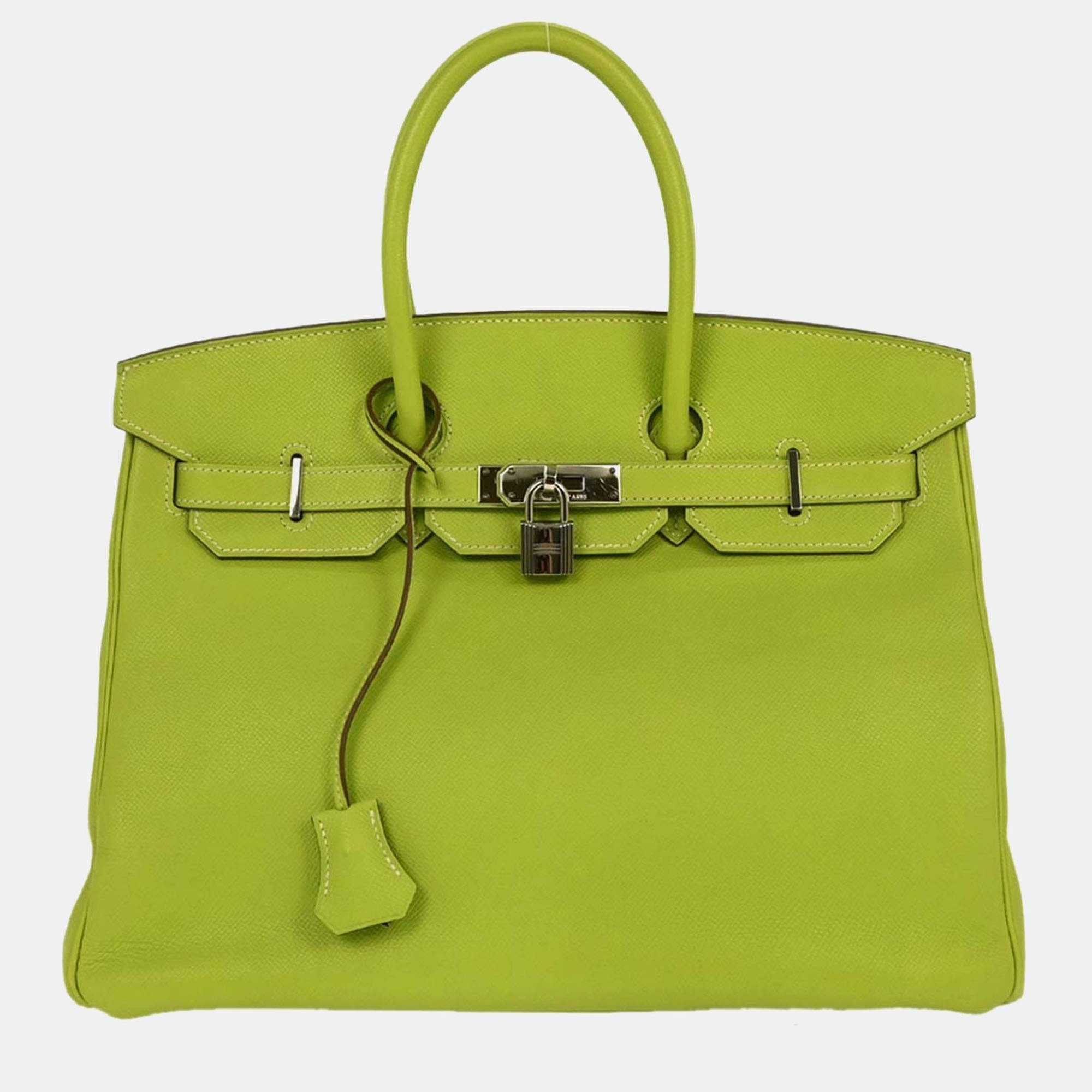 Pre Owned Hermes Birkin 35 Kiwi Epsom Candy Handbag