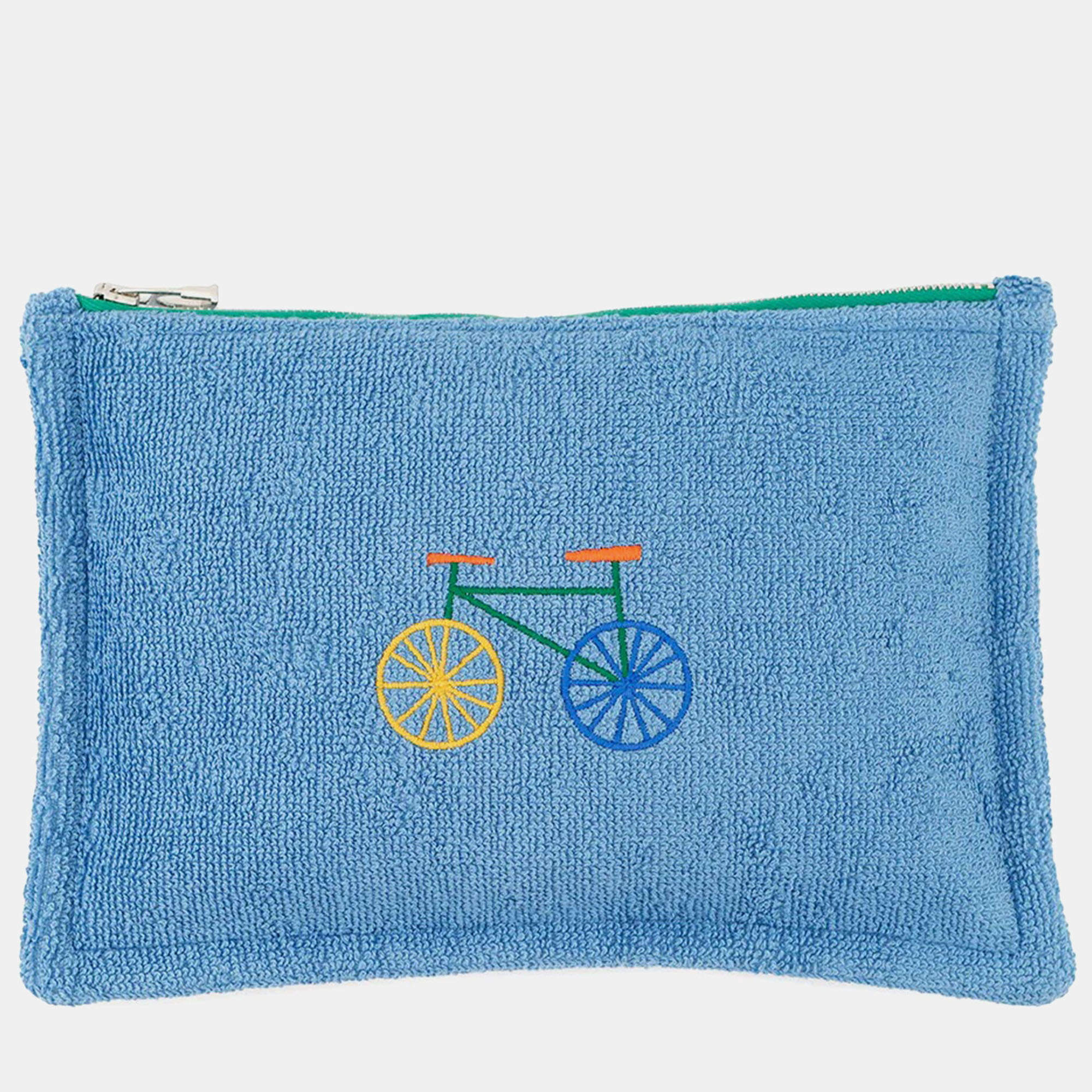 Pre Owned Hermes Les Cabans Flat Pouch Blue Cotton PM