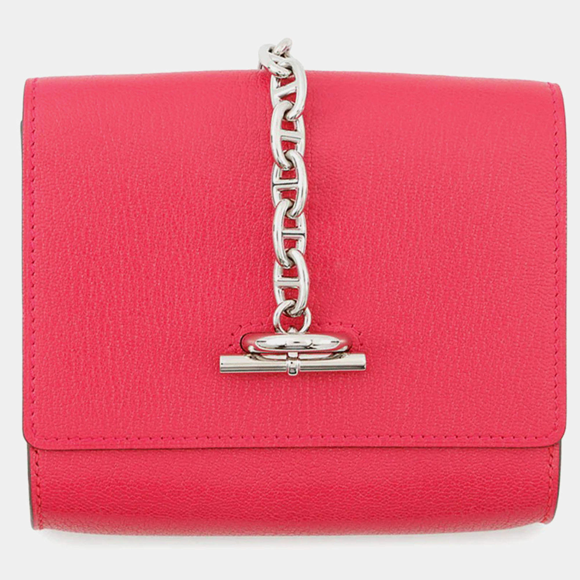 Pre Owned Hermes Chaine D'Ancre Compact Wallet Rose Extreme Chevre Shamqila