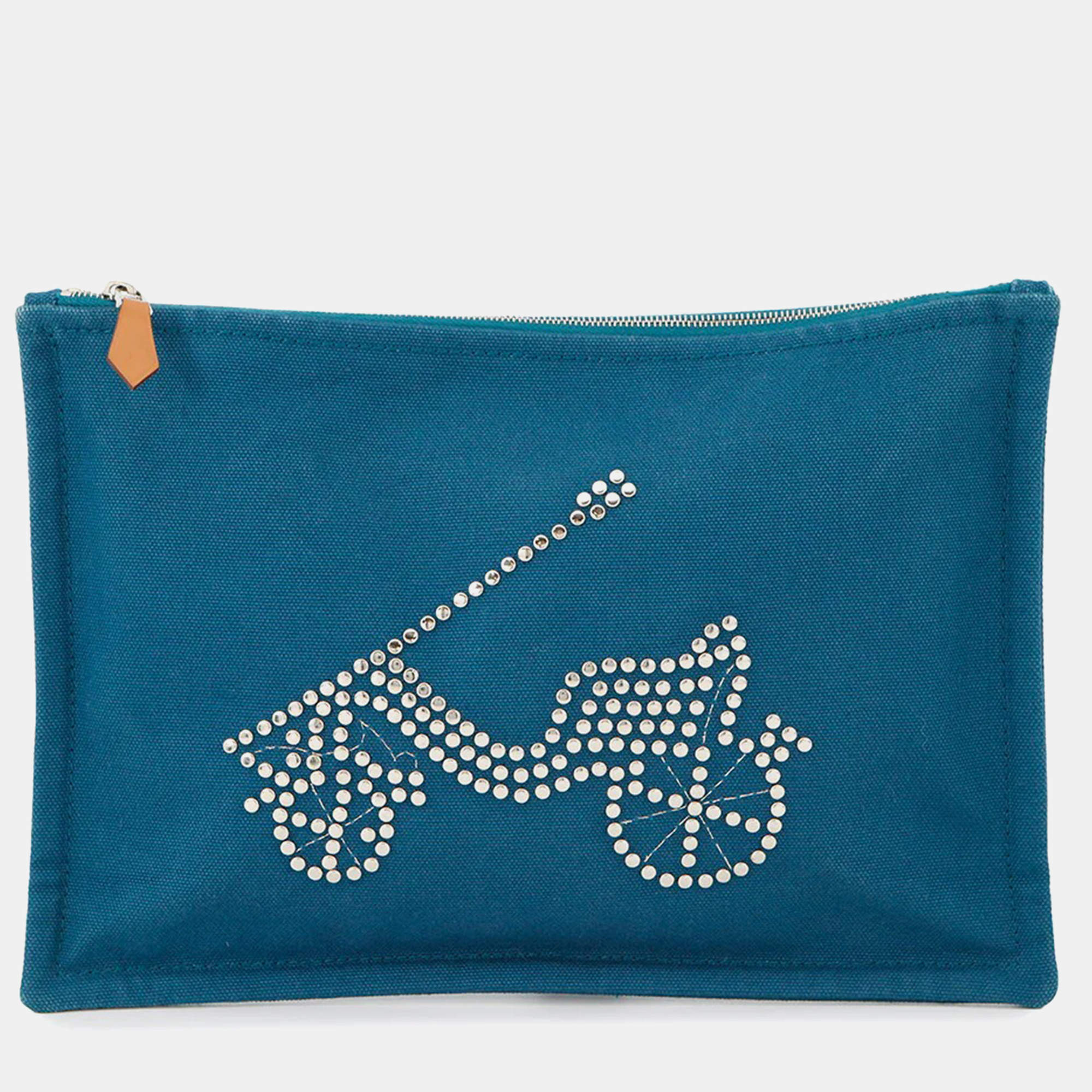 Pre Owned Hermes Velocipedist Blue Cotton Pouch