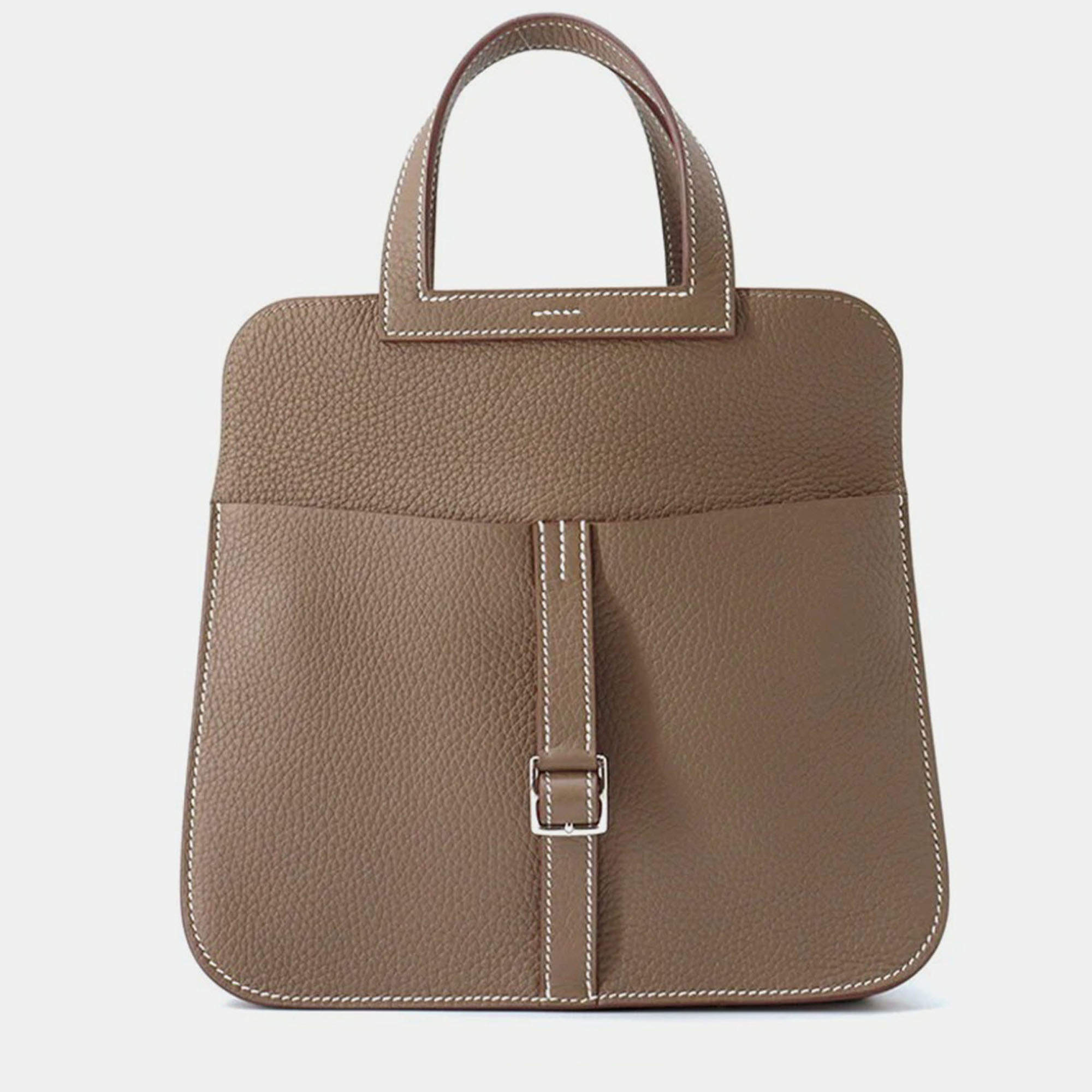 Pre Owned Hermes Halzan Etoupe Taurillon Clemence Size 25