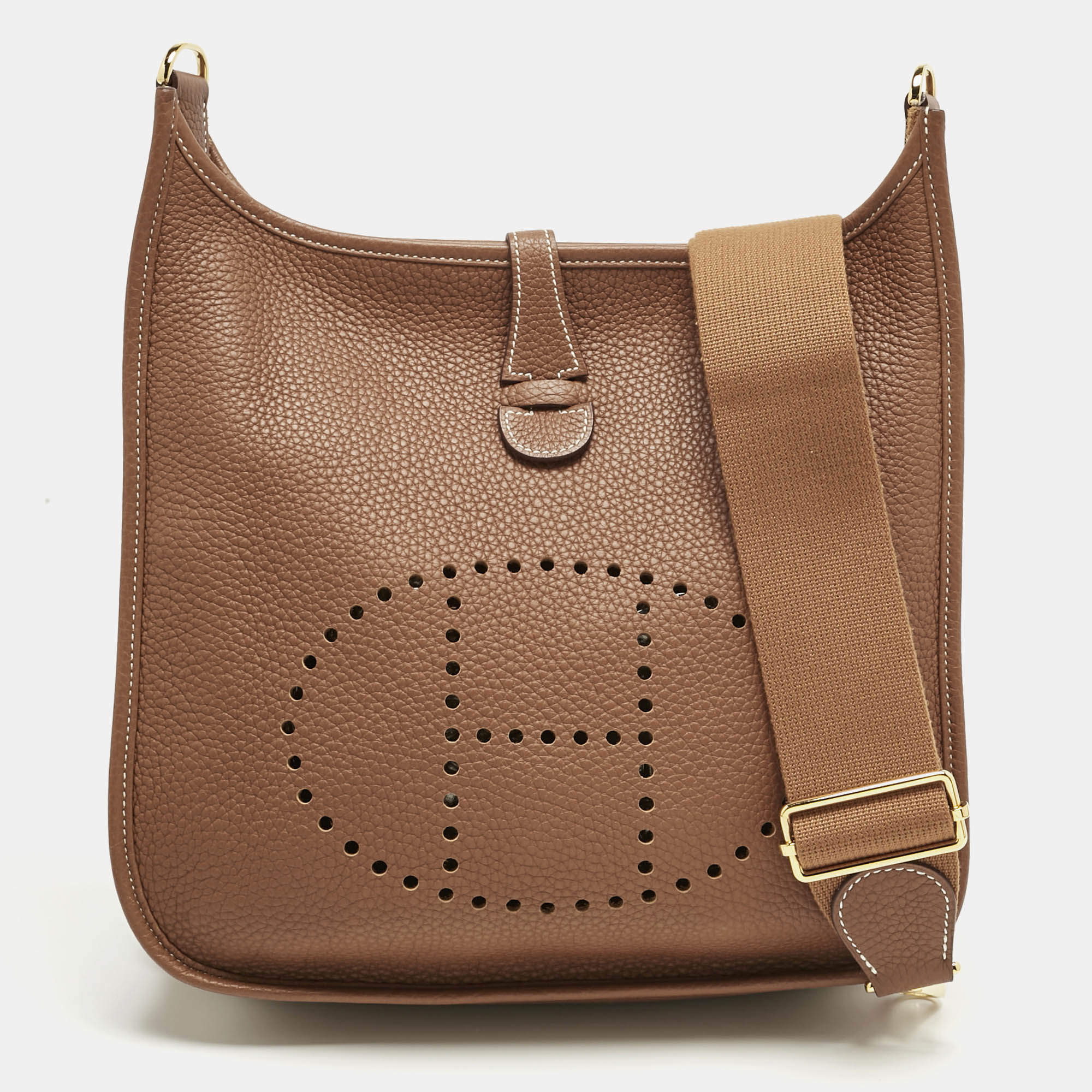 Pre Owned Hermes Gold Taurillon Clemence Leather Evelyne III PM Bag