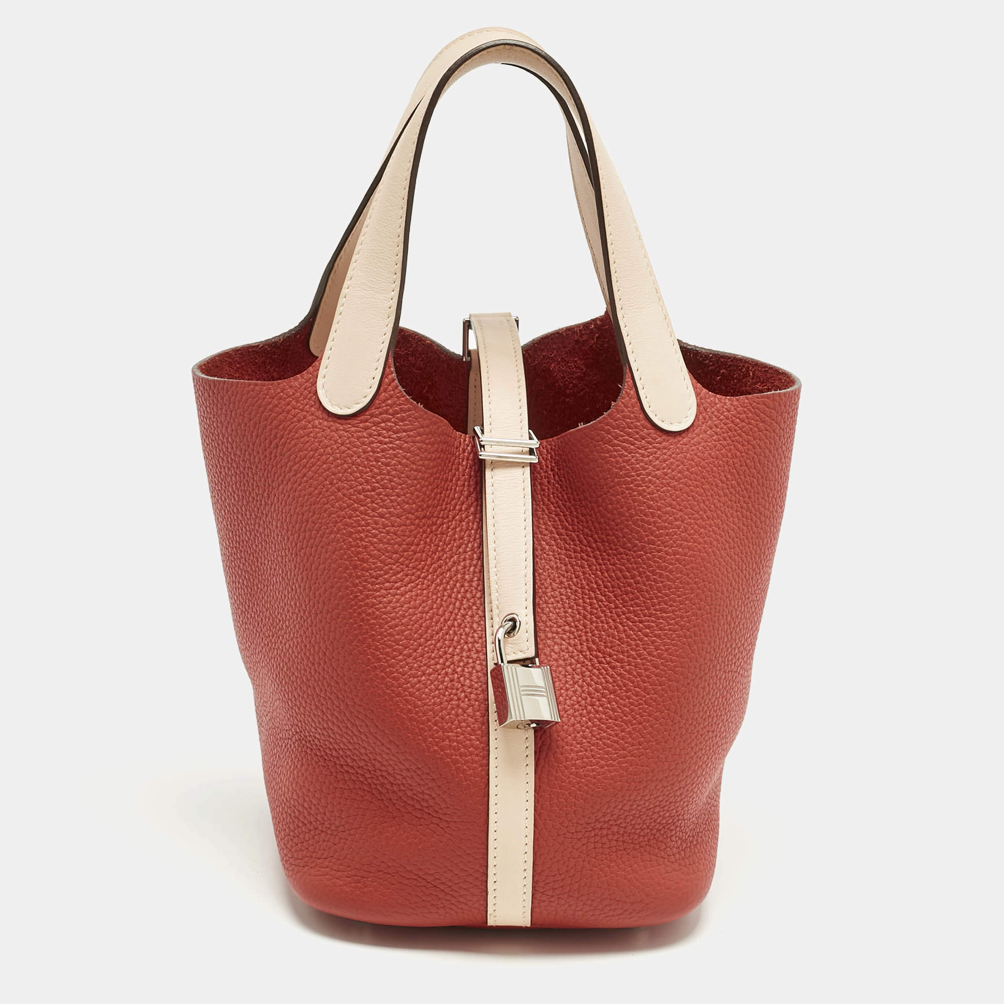 Pre Owned Hermes Rouge Tomate/Rose Elegante Taurillon Clemence Leather Picotin Lock 18 Bag