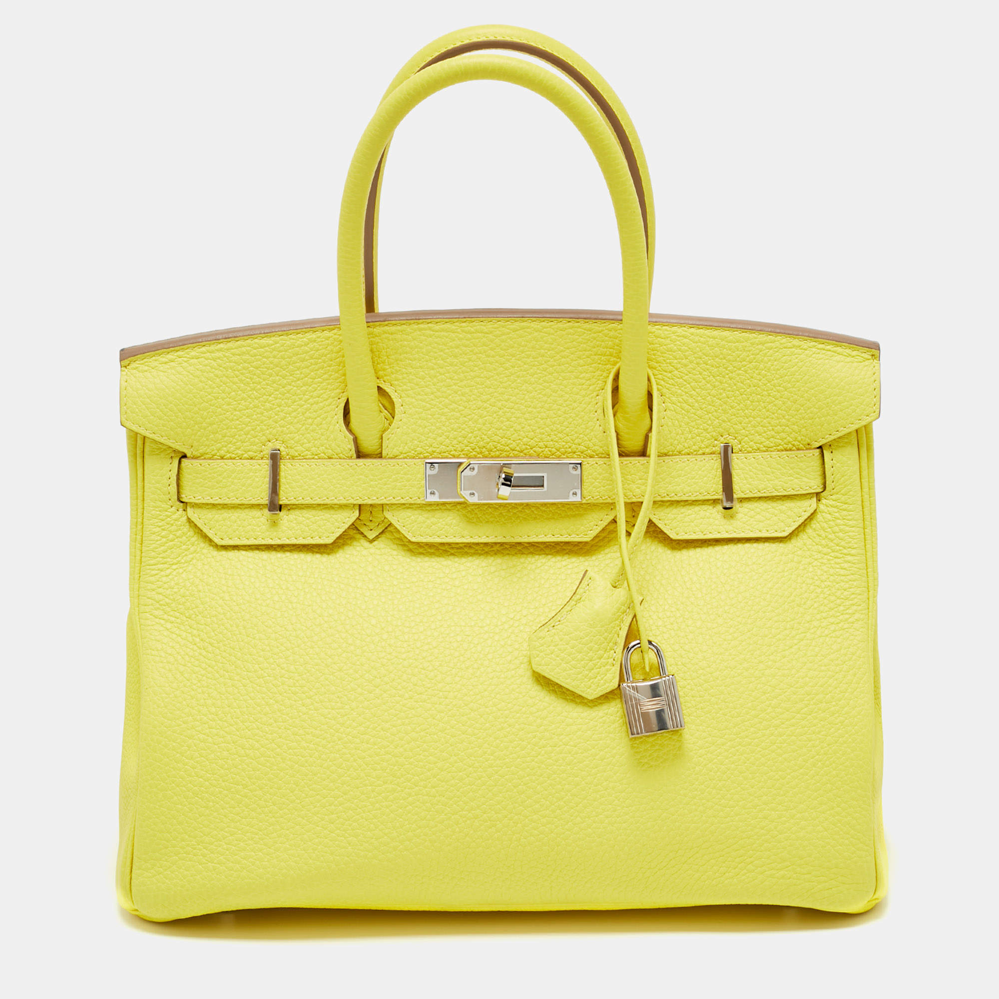 Pre Owned Hermes Lime Togo Leather Palladium Finish Birkin 30 Bag