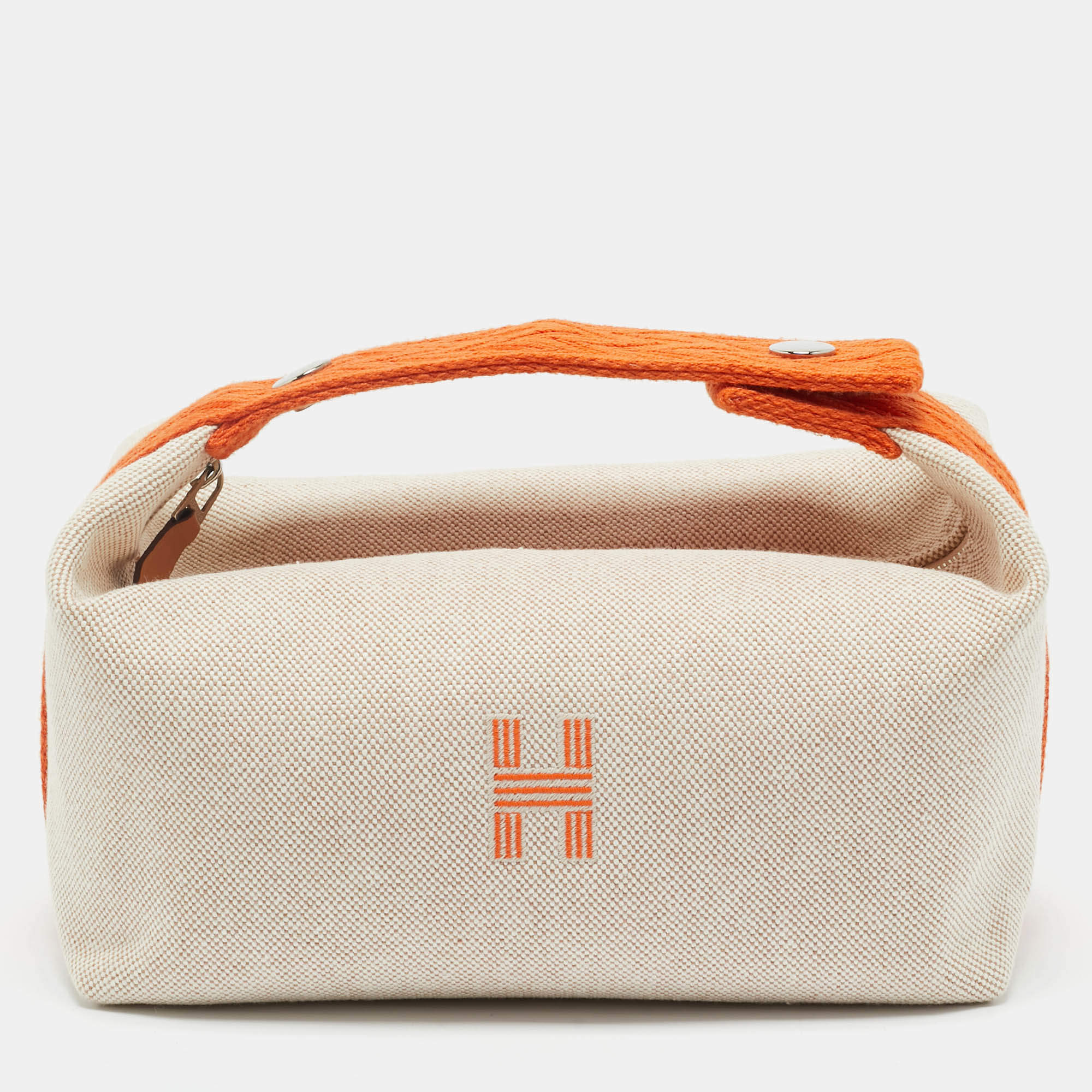 Pre Owned Hermes Orange/Beige Toile H Canvas Small Bride-a-Brac Case