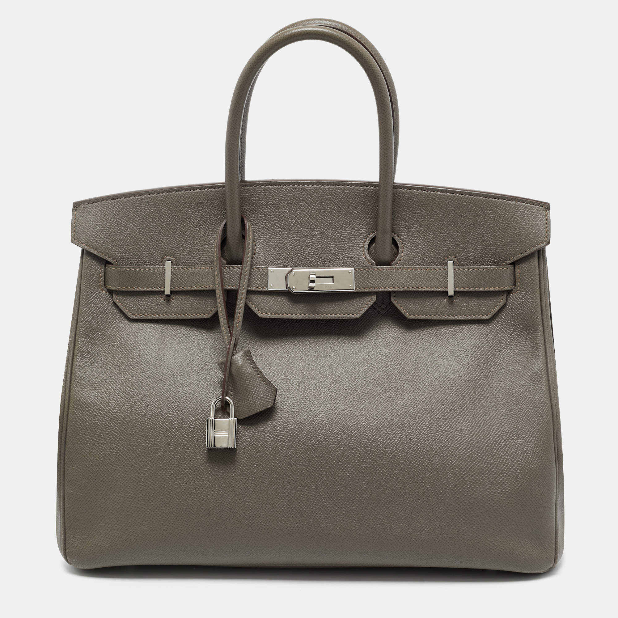 Pre Owned Hermes Etain Epsom Leather Palladium Finish Birkin 35 Bag