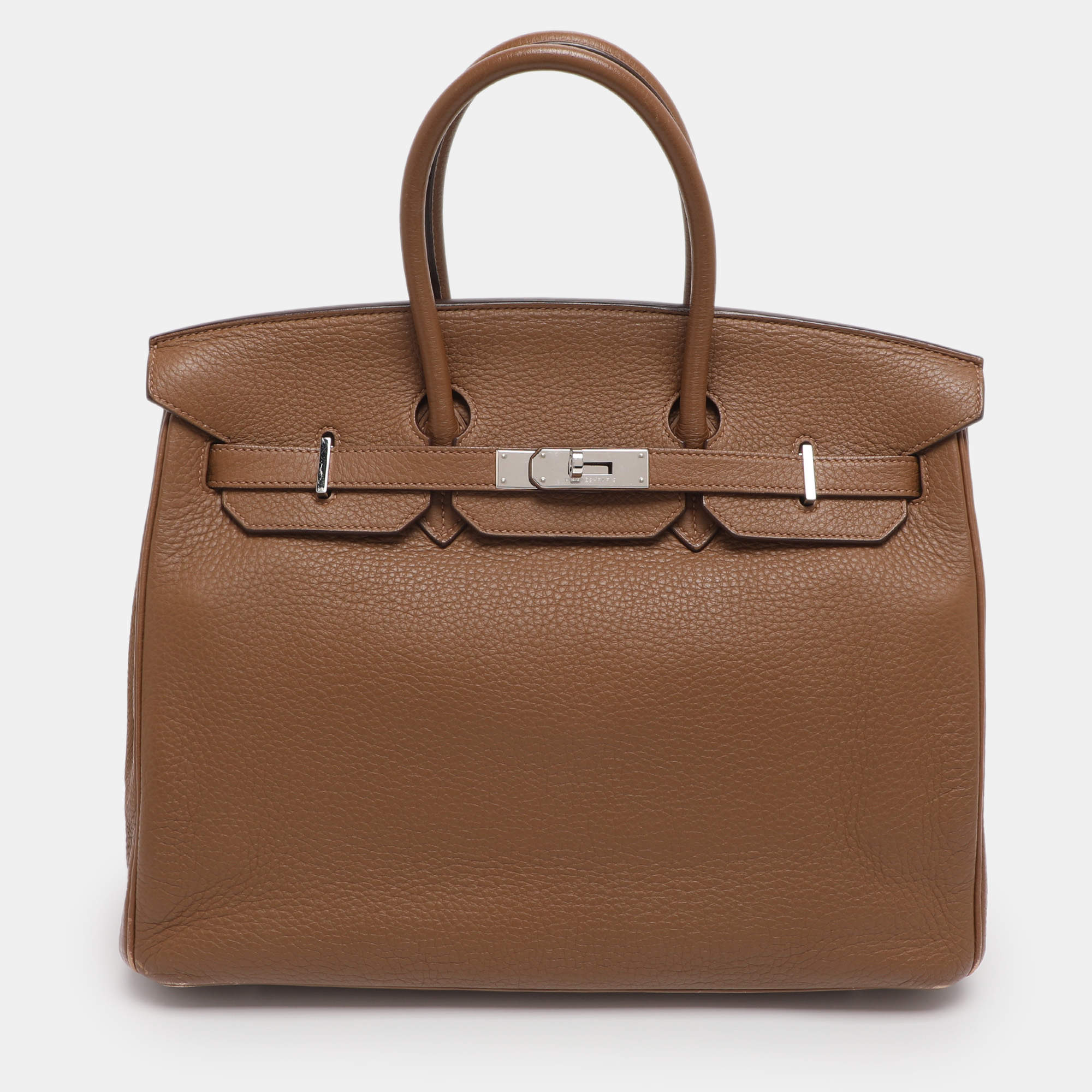 Pre Owned Hermes Alezan Taurillon Clemence Leather Palladium Finish Birkin 35 Bag
