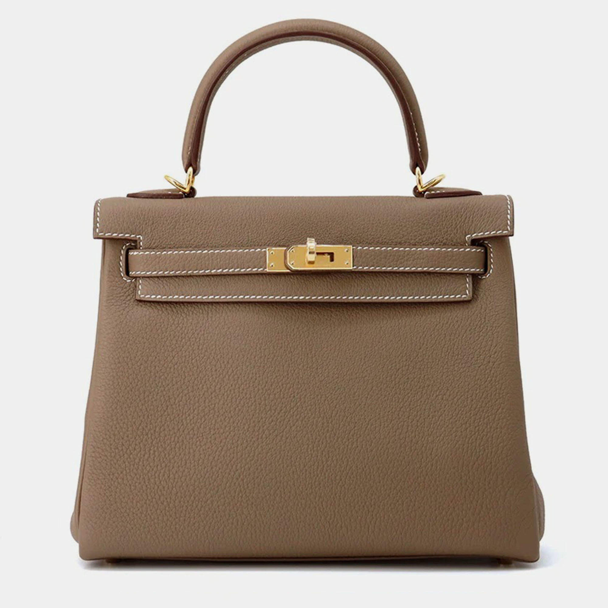 Pre Owned Hermes Kelly Retourne Etoupe Togo Leather 25
