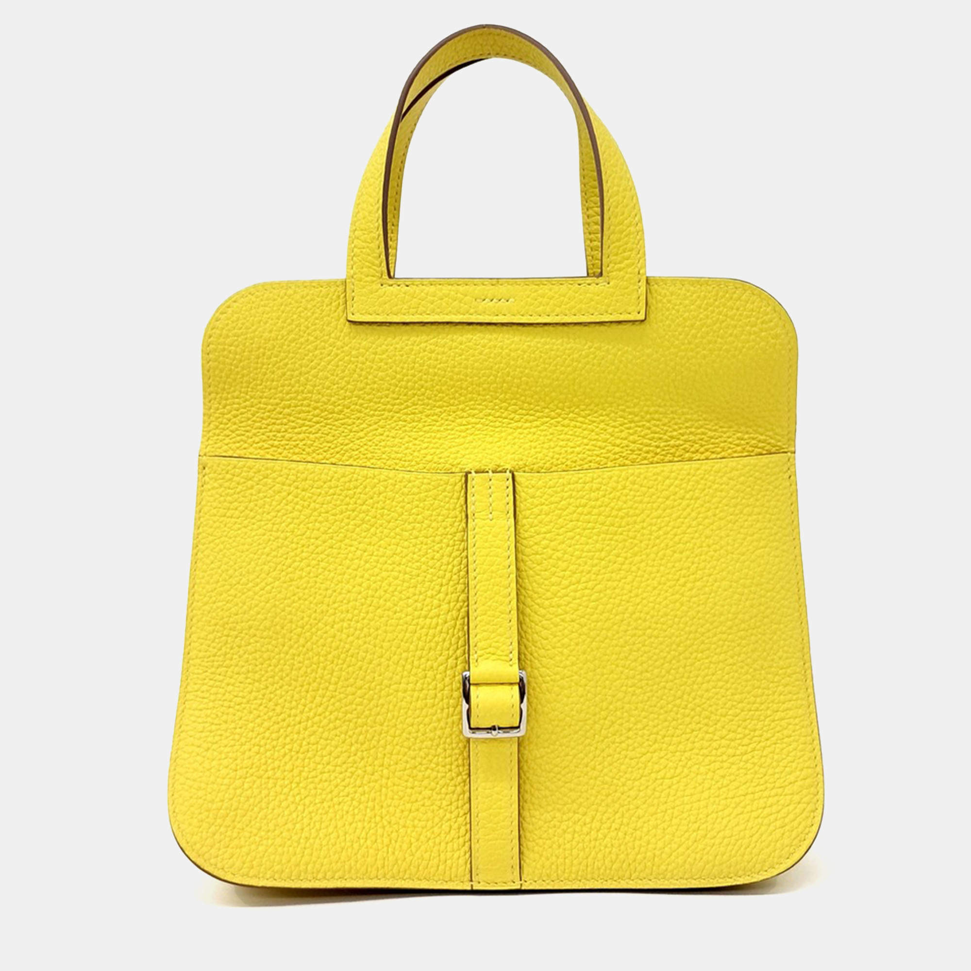 Pre Owned Hermes Halzan  Yellow Leather Bag