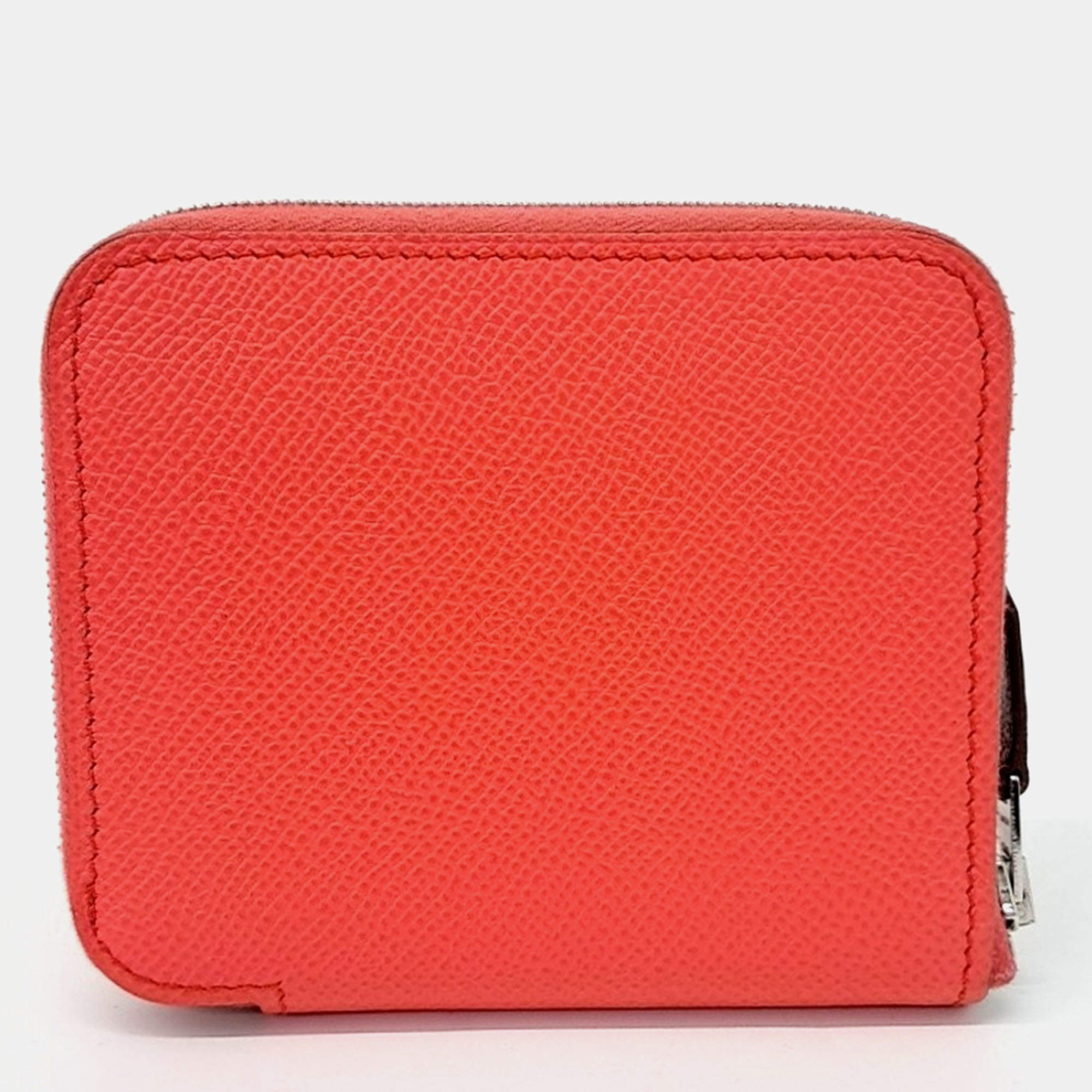 Pre Owned Hermes Orange Leather Silky Half Wallet