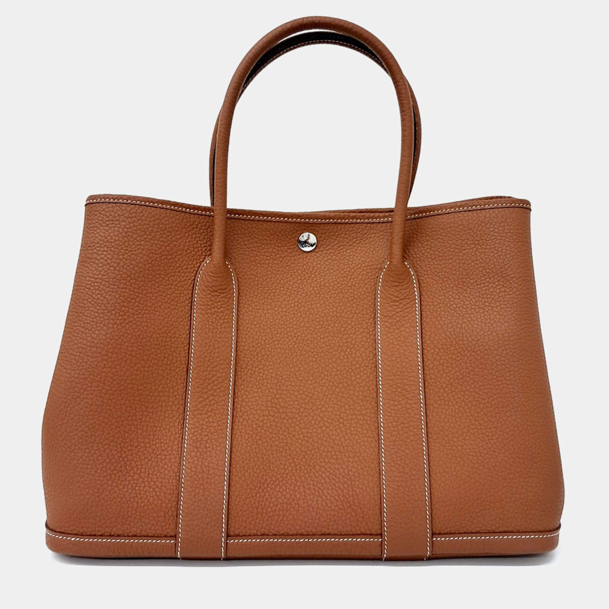 Pre Owned Hermes Garden Party 36 Brown Leather Bag