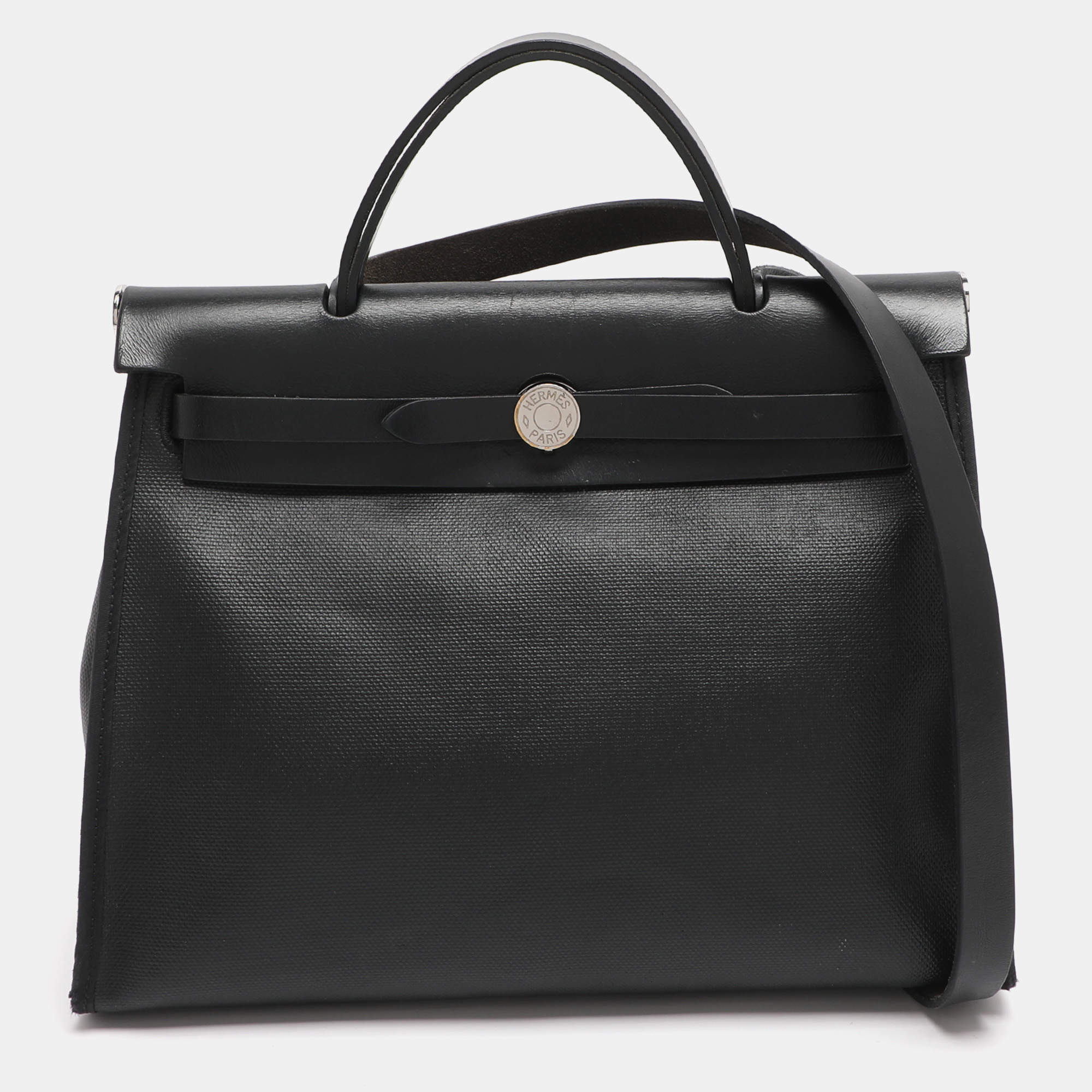 Pre Owned Hermes Black Coated Canvas and Leather Limited Edition Herbag Zip 31 Bag