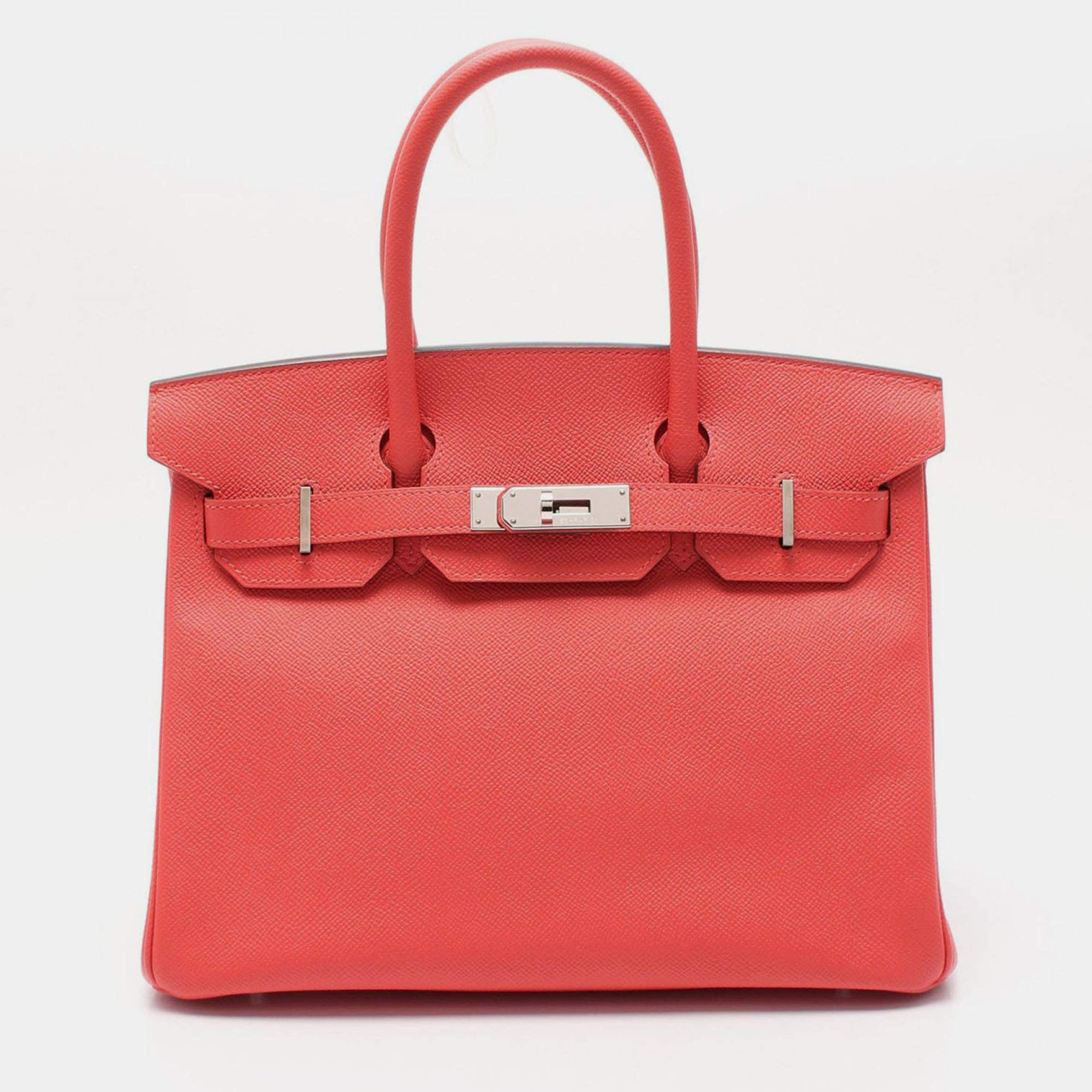 Pre Owned Hermes Birkin 30 Rouge Pivoine Epsom Leather Tote Bag