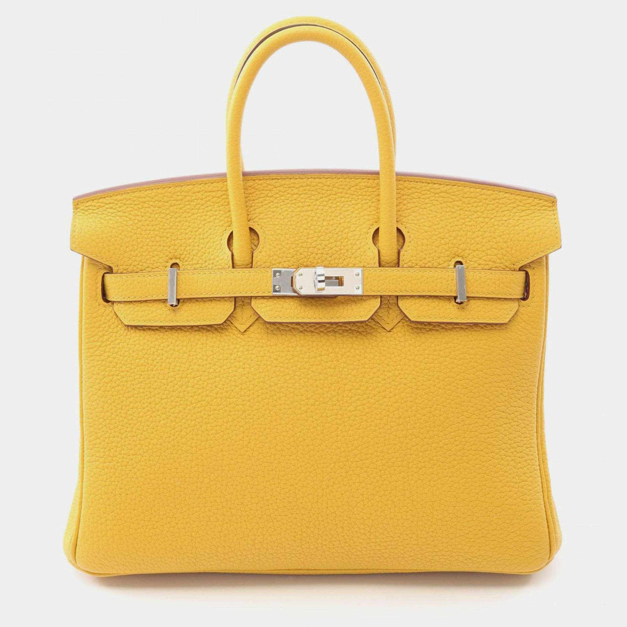 Pre Owned Hermes Birkin 25 Jaune Ambre Togo Leather Tote Bag