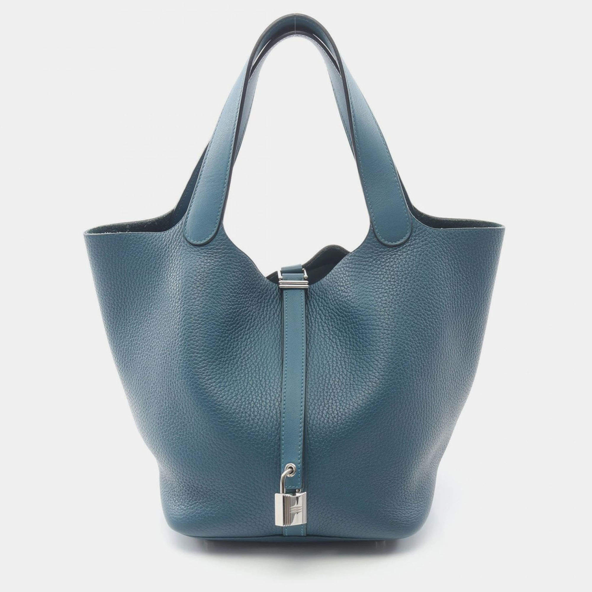 Pre Owned Hermes Picotin Lock 22 Colvert Taurillon Clemence Leather Shoulder Bag