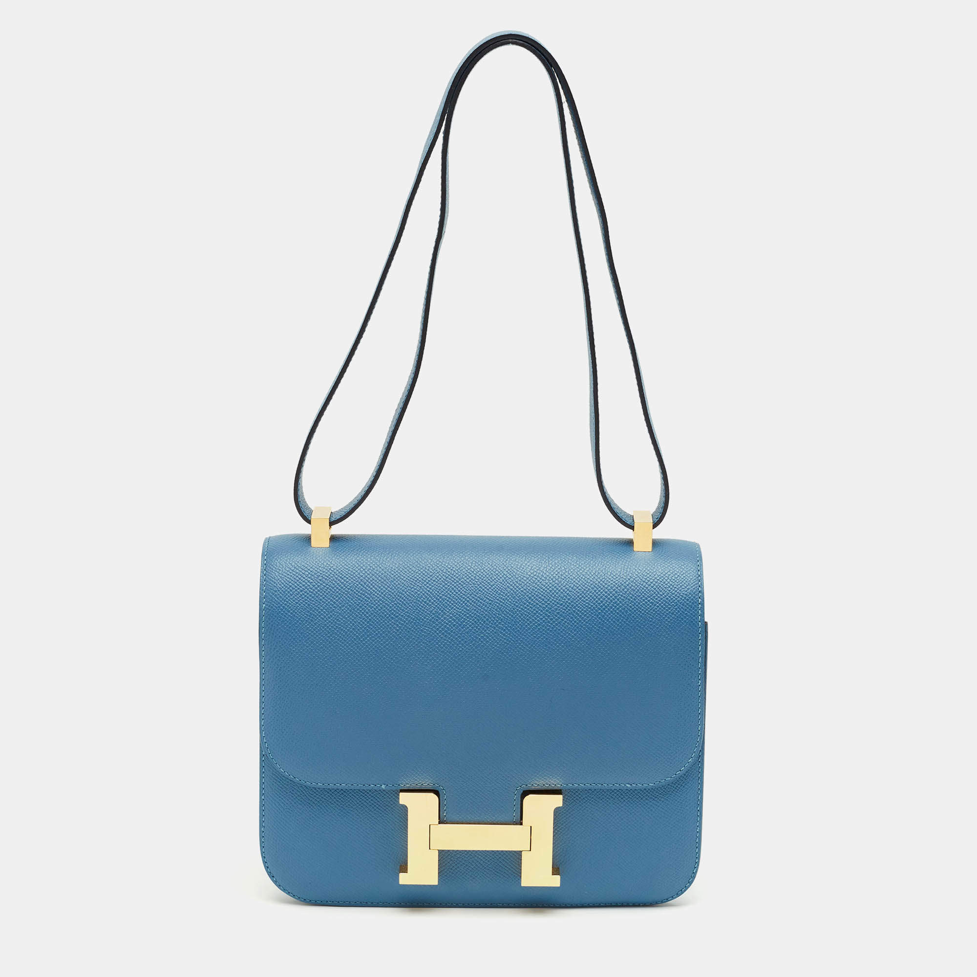 Pre Owned Hermès Blue Jean Epsom Leather Gold Finish Constance 24 Bag