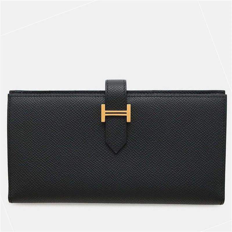 Pre Owned Hermes Long Wallet Bearn Soufflet Black Epson