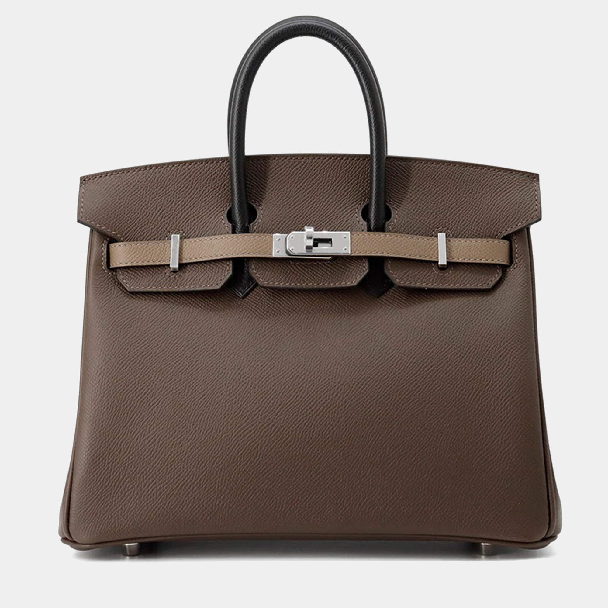 Pre Owned Hermes Birkin Tricolor Etoupe Epsom Tote 25