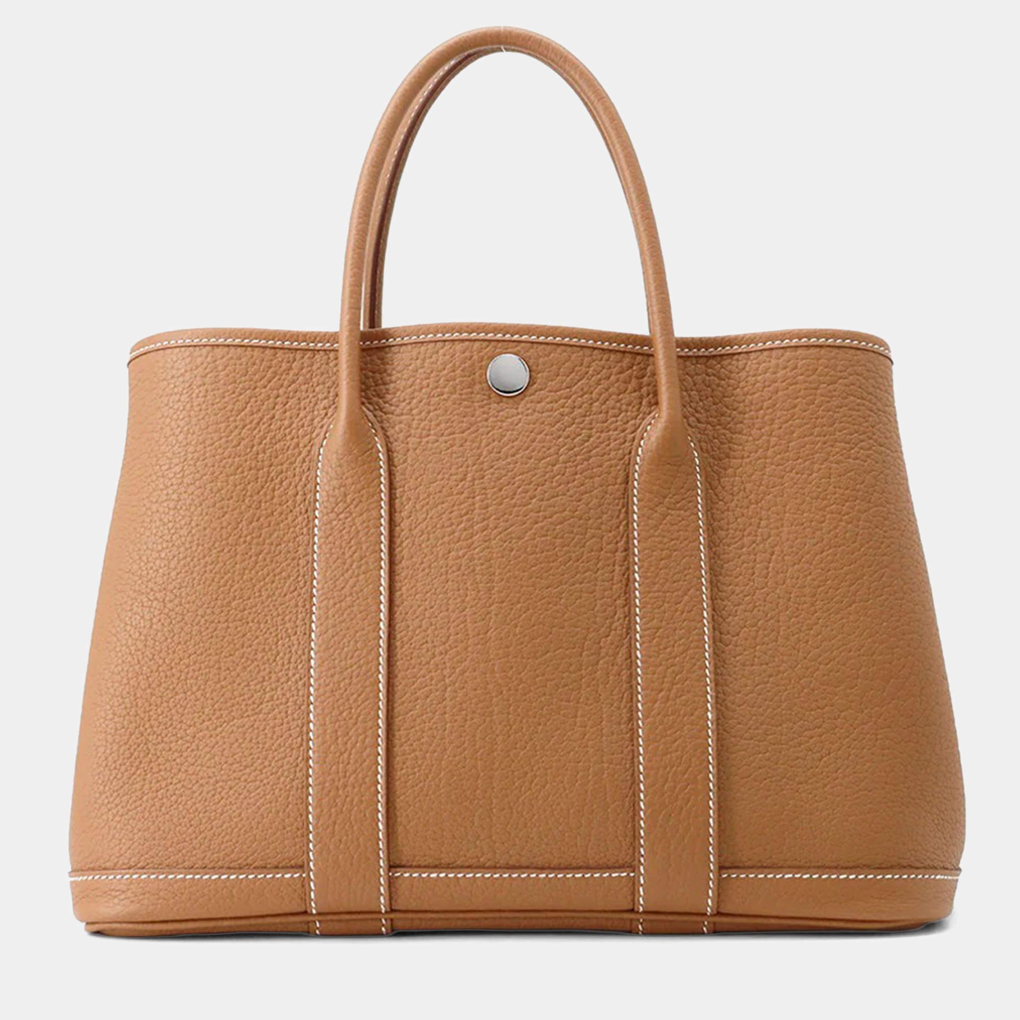 Pre Owned Hermes Garden Party Gold Negonda Leather Handbag TPM