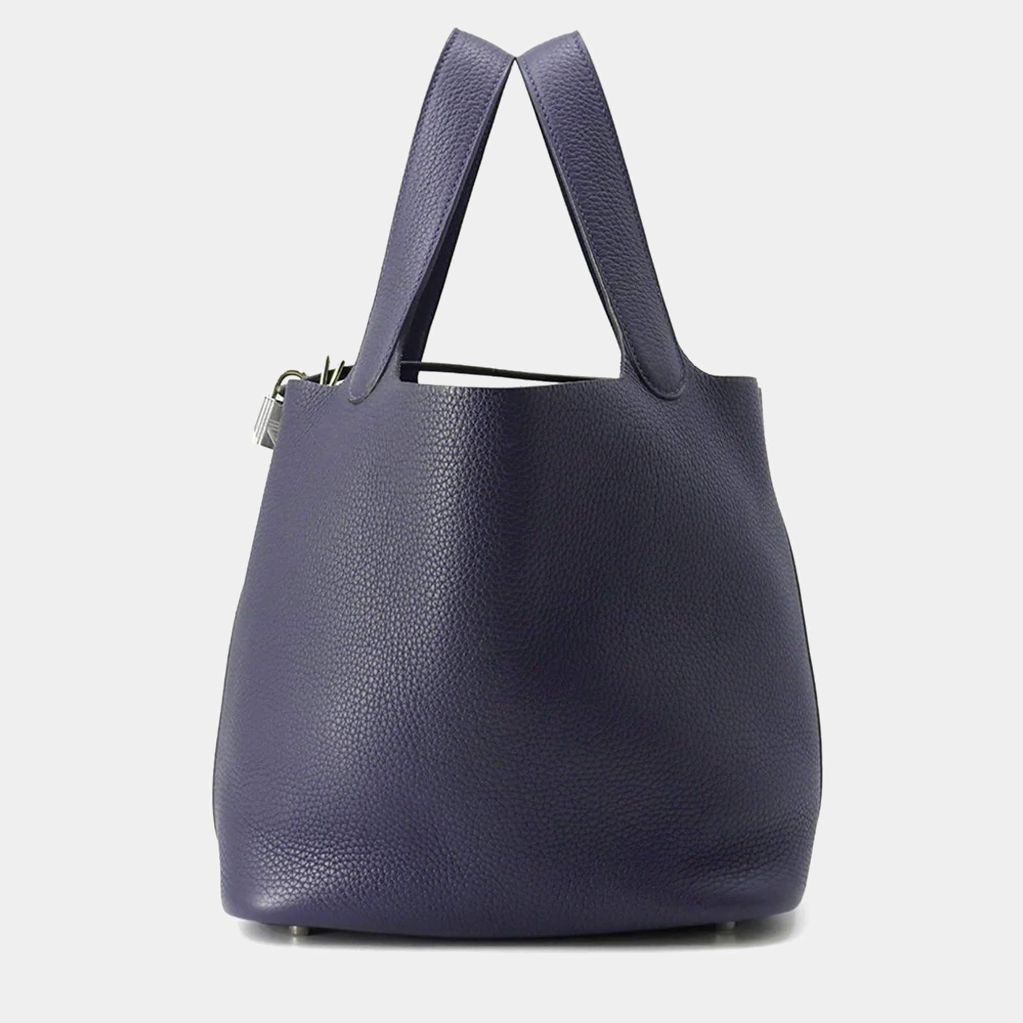 Pre Owned Hermes Picotin Lock Blue Nuit Taurillon Clemence Size MM