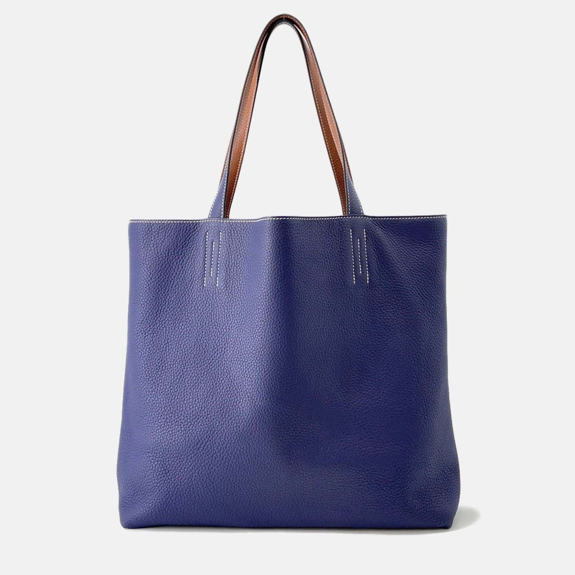 Pre Owned Hermes Double Sense Blue Nuit/Gold Taurillon Clemence Size 45