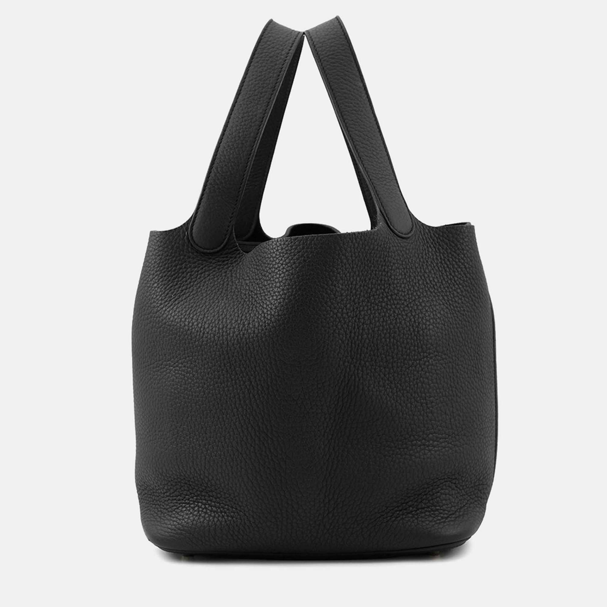 Pre Owned Hermes Picotin Lock Black Taurillon Clemence Size MM