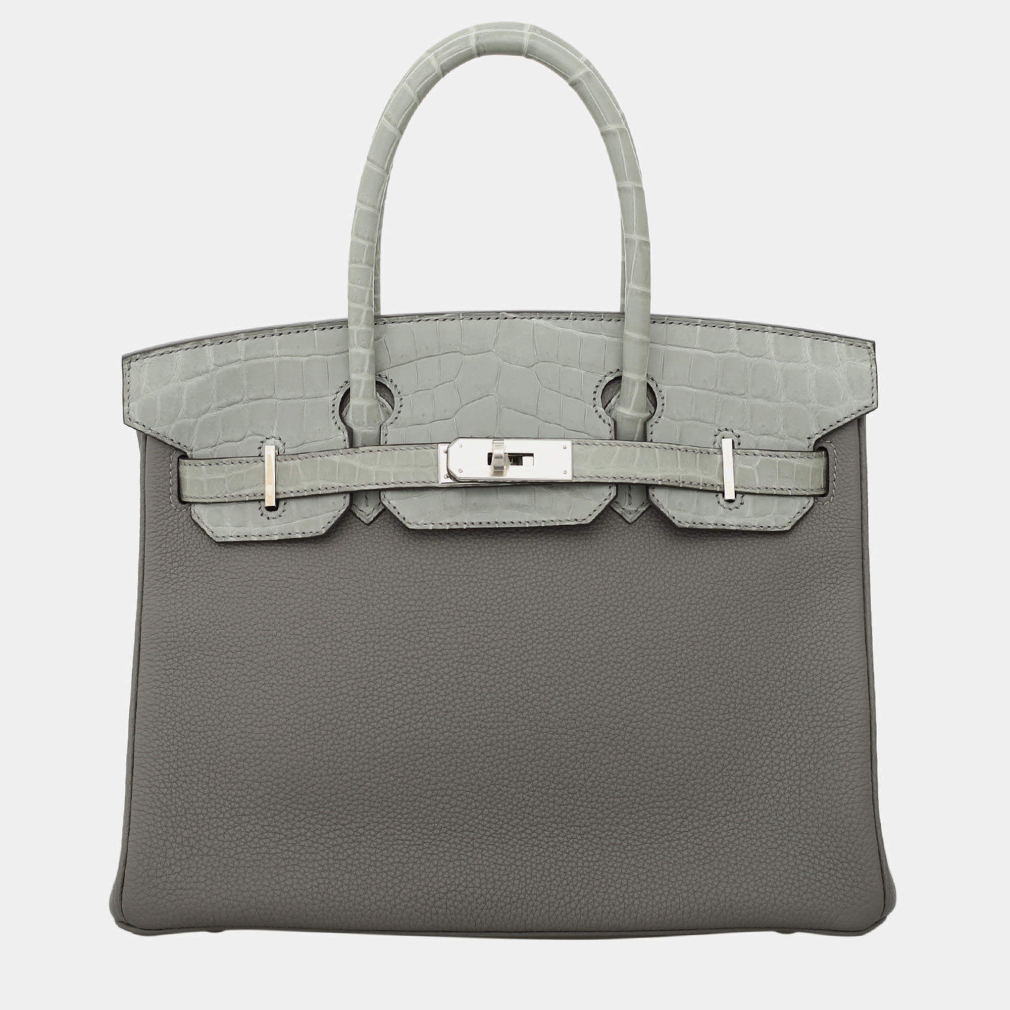 Pre Owned Birkin 30 Touch Gris Meyer Togo and Gris Ciment Matte Niloticus Crocodile in PHW