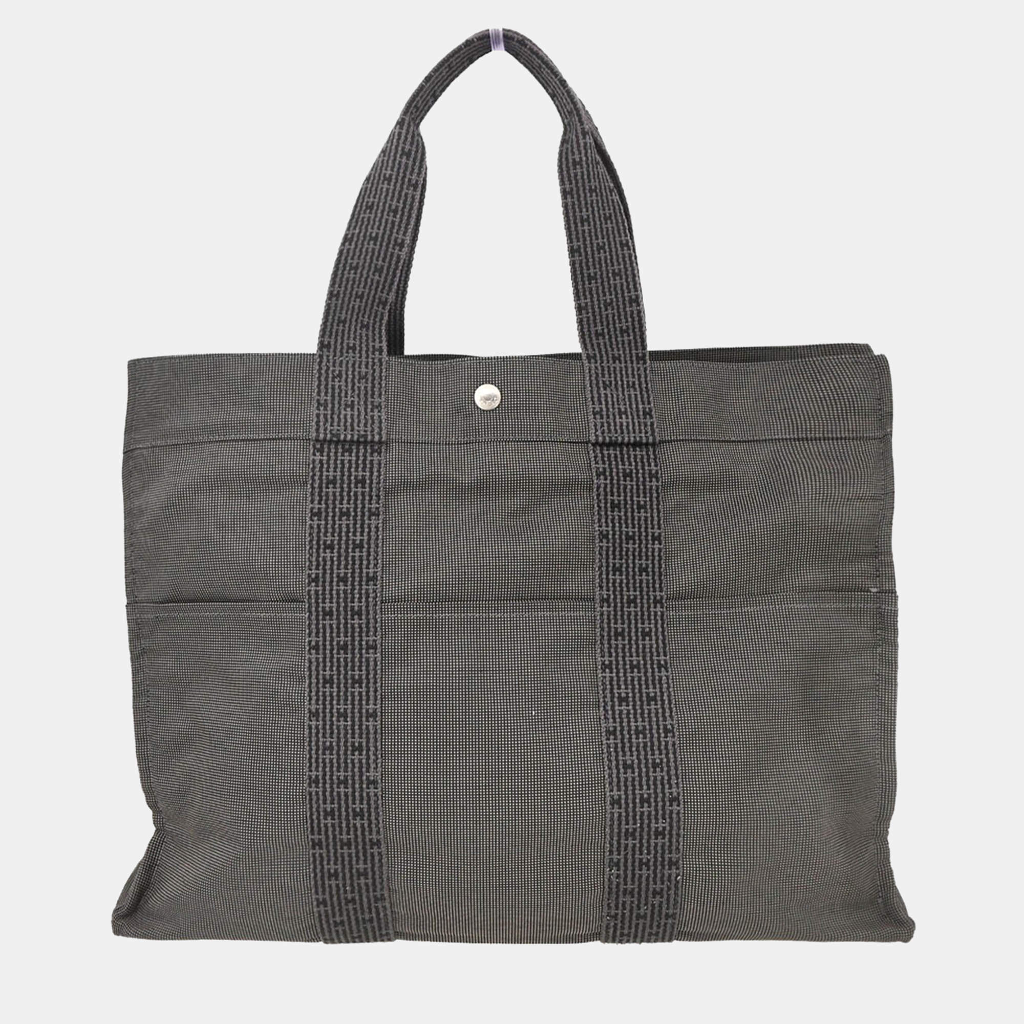 Pre Owned Hermes Gray Canvas Herline Tote GM Handbag