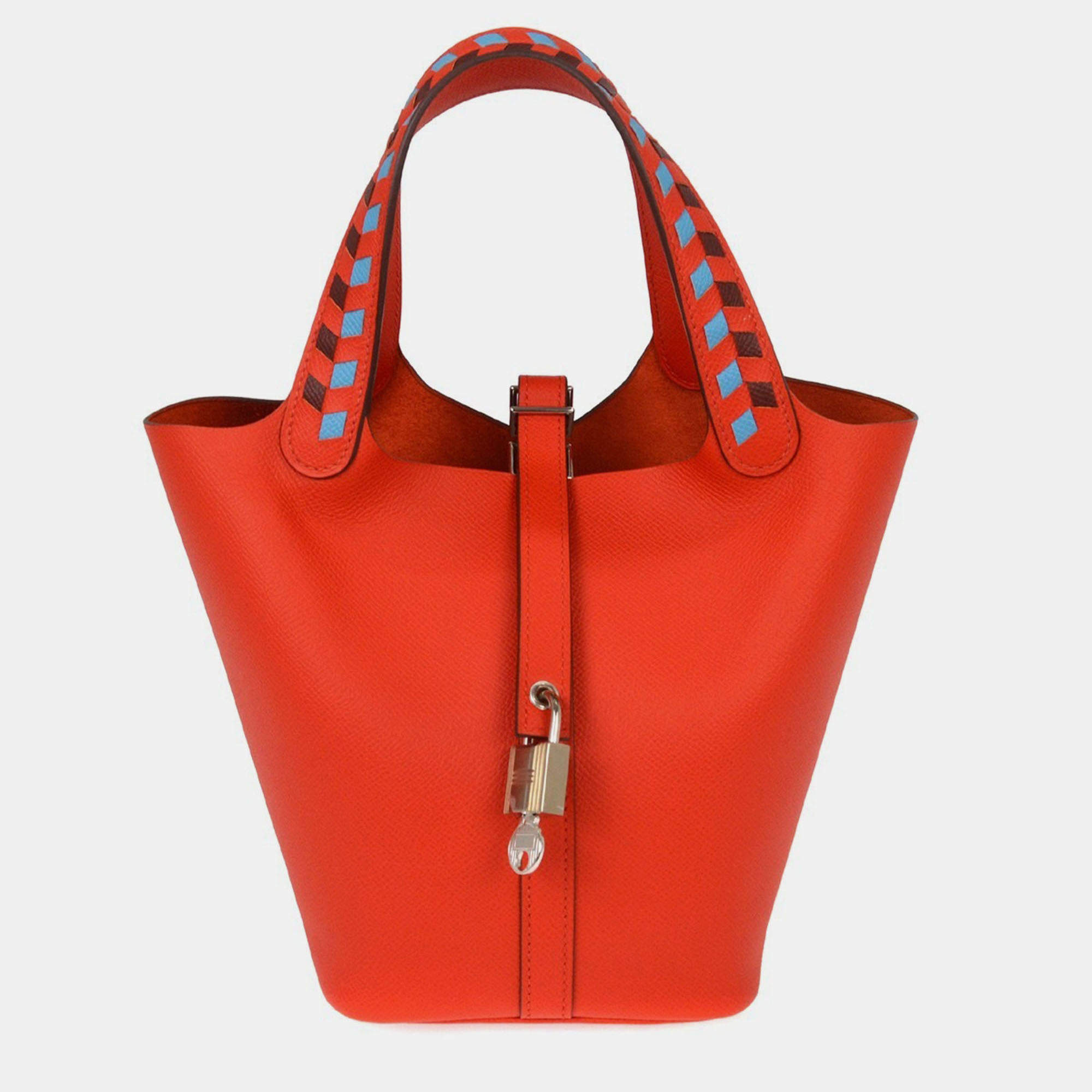 Pre Owned Hermes Red Epsom Picotin Lock 18 PM Tressage de Cuir Handbag