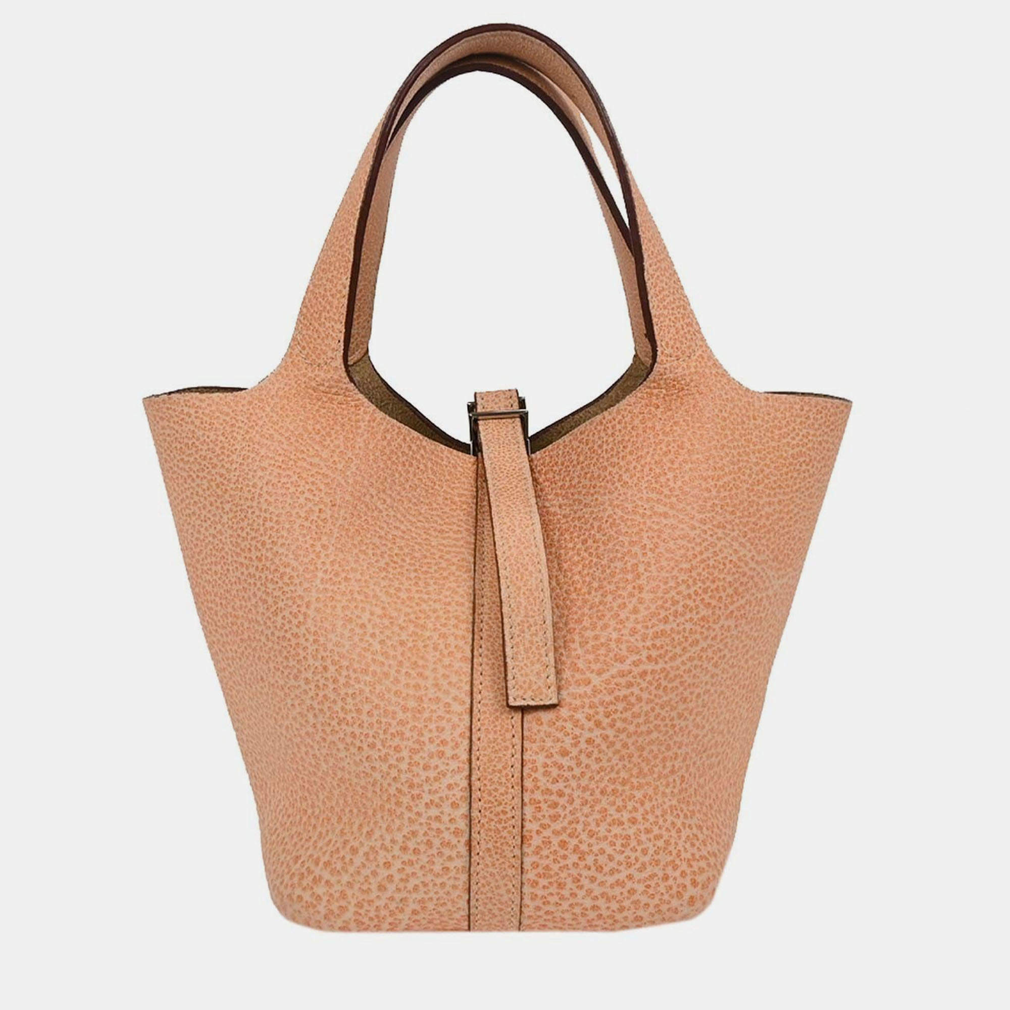 Pre Owned Hermes Orange Dalmatian Picotin 18 PM Handbag