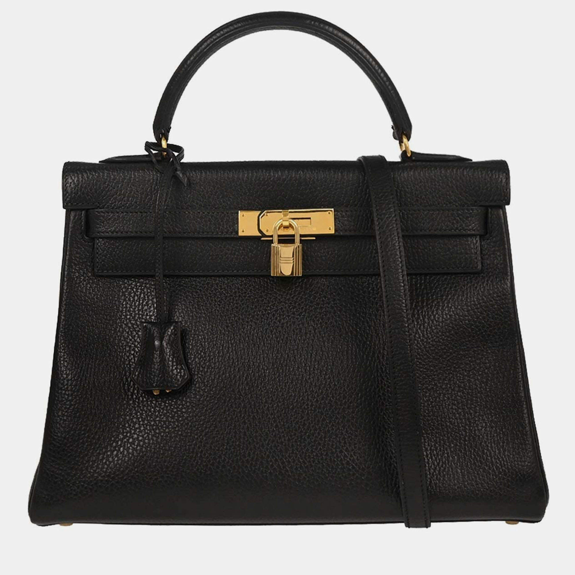 Pre Owned Hermes Black Ardennes Kelly 32 Retourne 2way Handbag