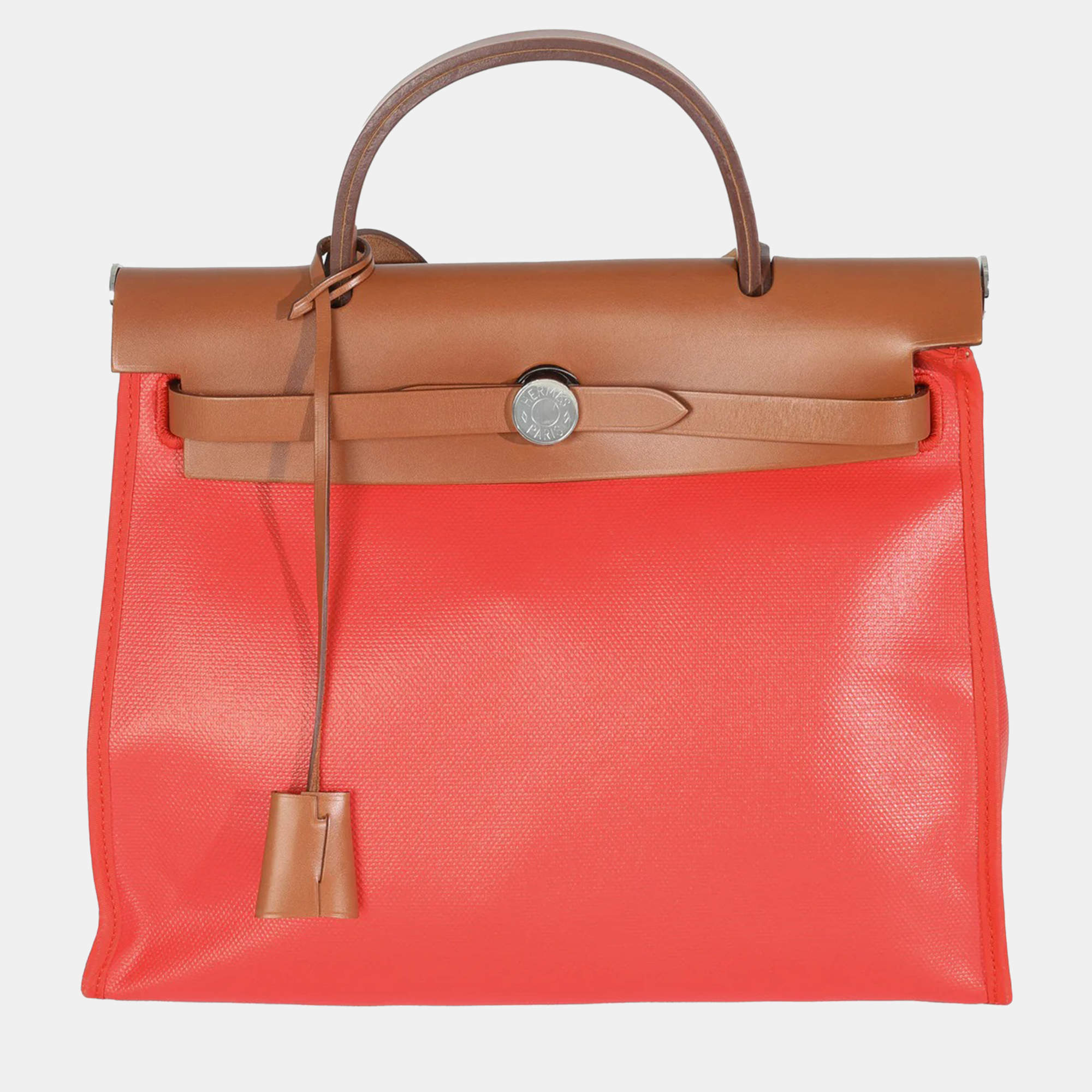 Pre Owned Hermes Herbag Zip 31 PM  Capucine Fauve Toile H Berline Vache Hunter Bag 
