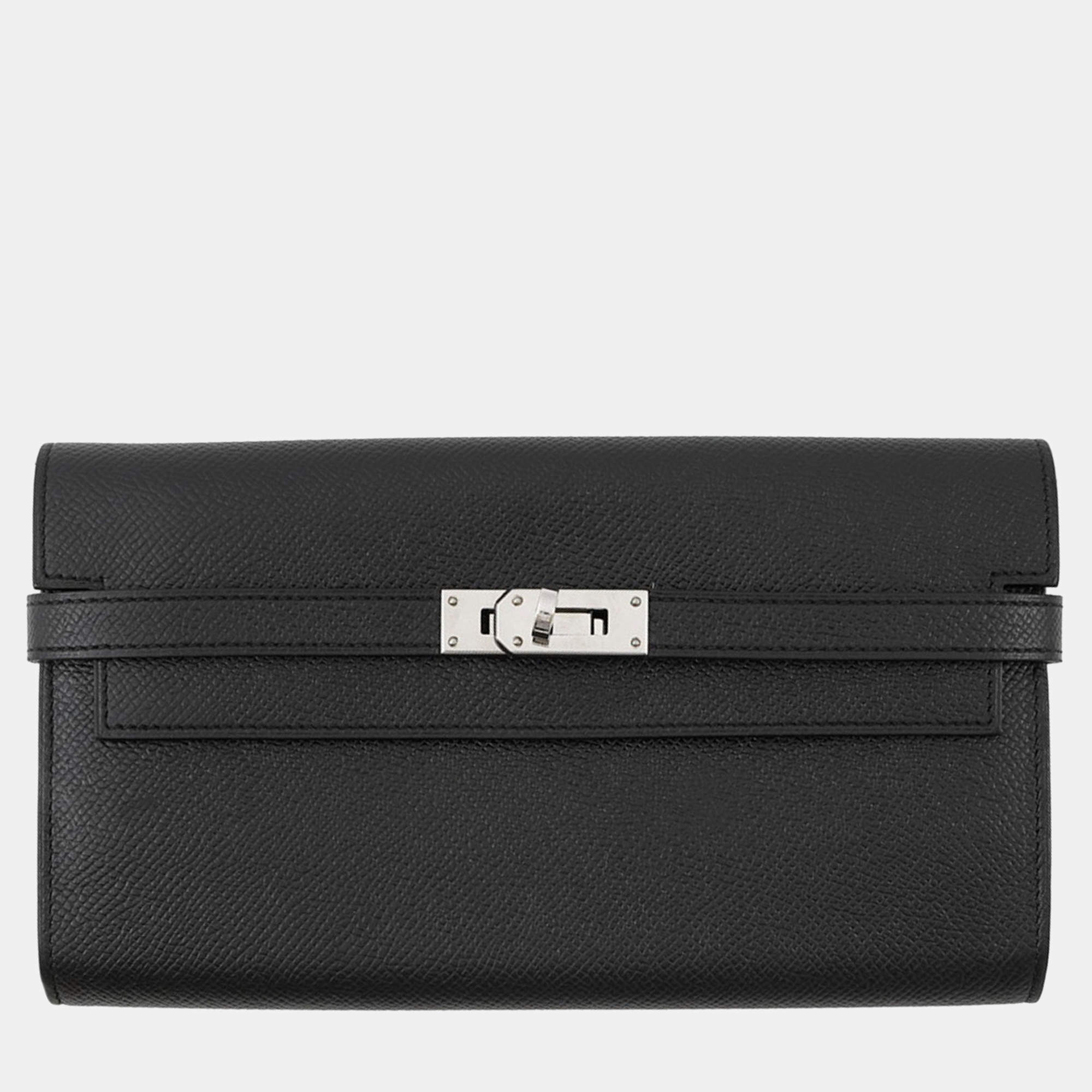 Pre Owned Hermes Kelly Long Black Epson Wallet 