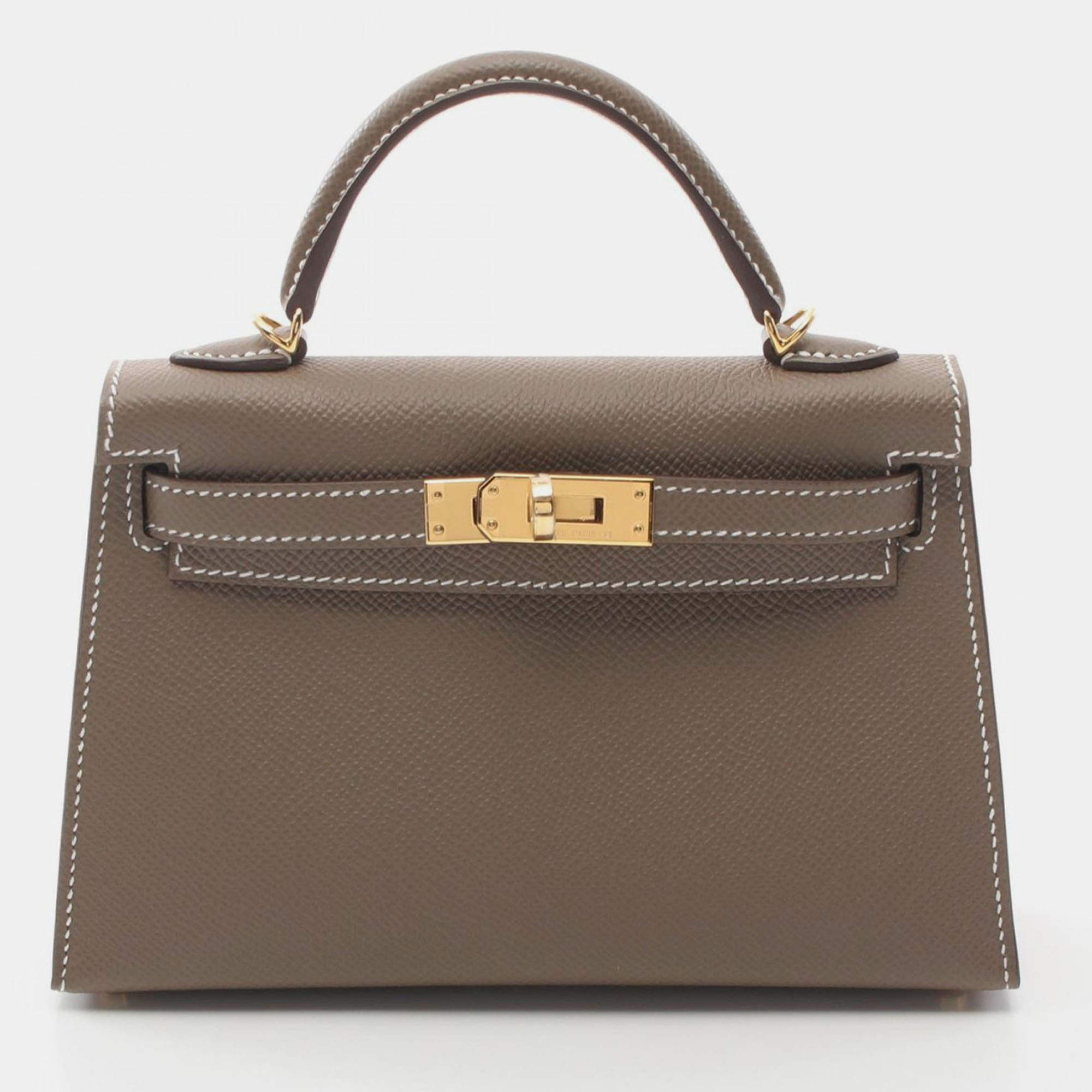 مملوكة مسبقًا Hermes Kelly Mini Etoupe Grey Epsom Leather Shoulder Bag