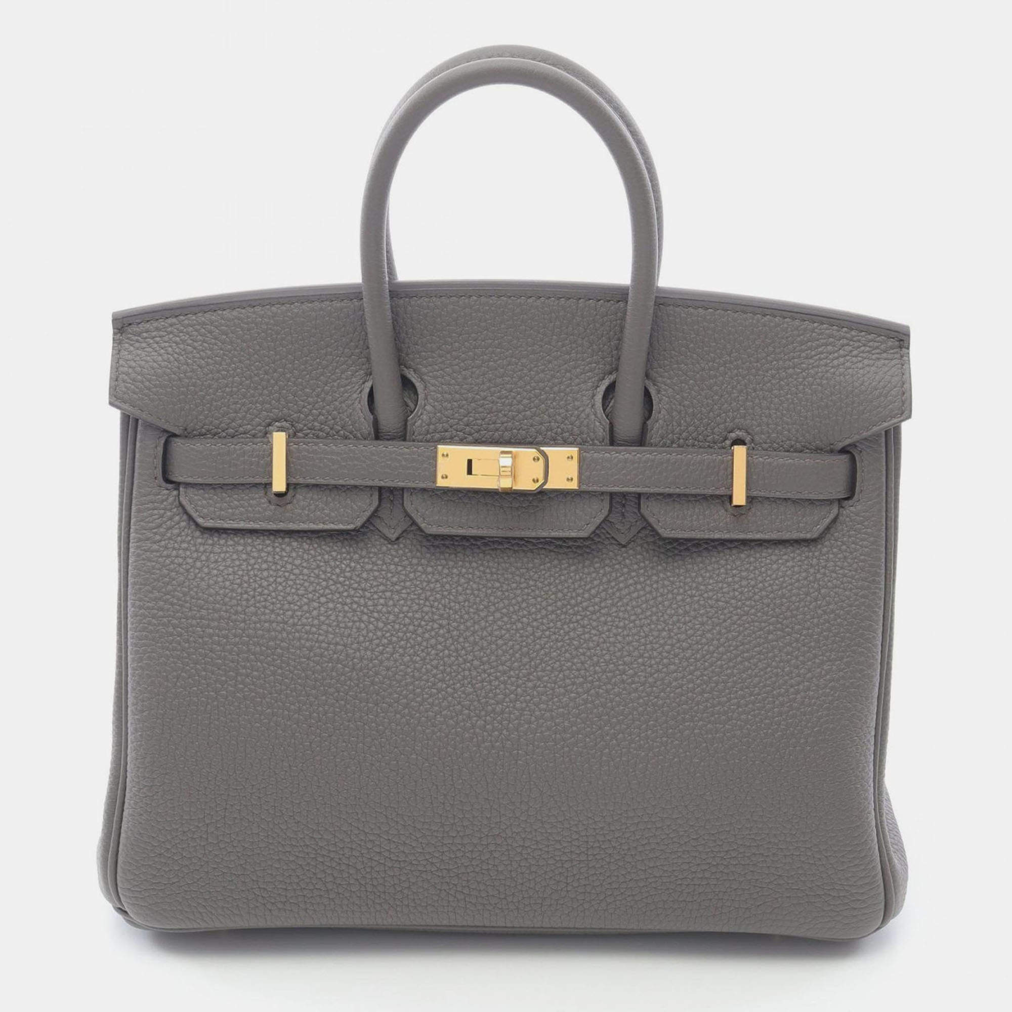 Pre Owned Hermes Birkin 25 Gray Togo Leather Tote Bag