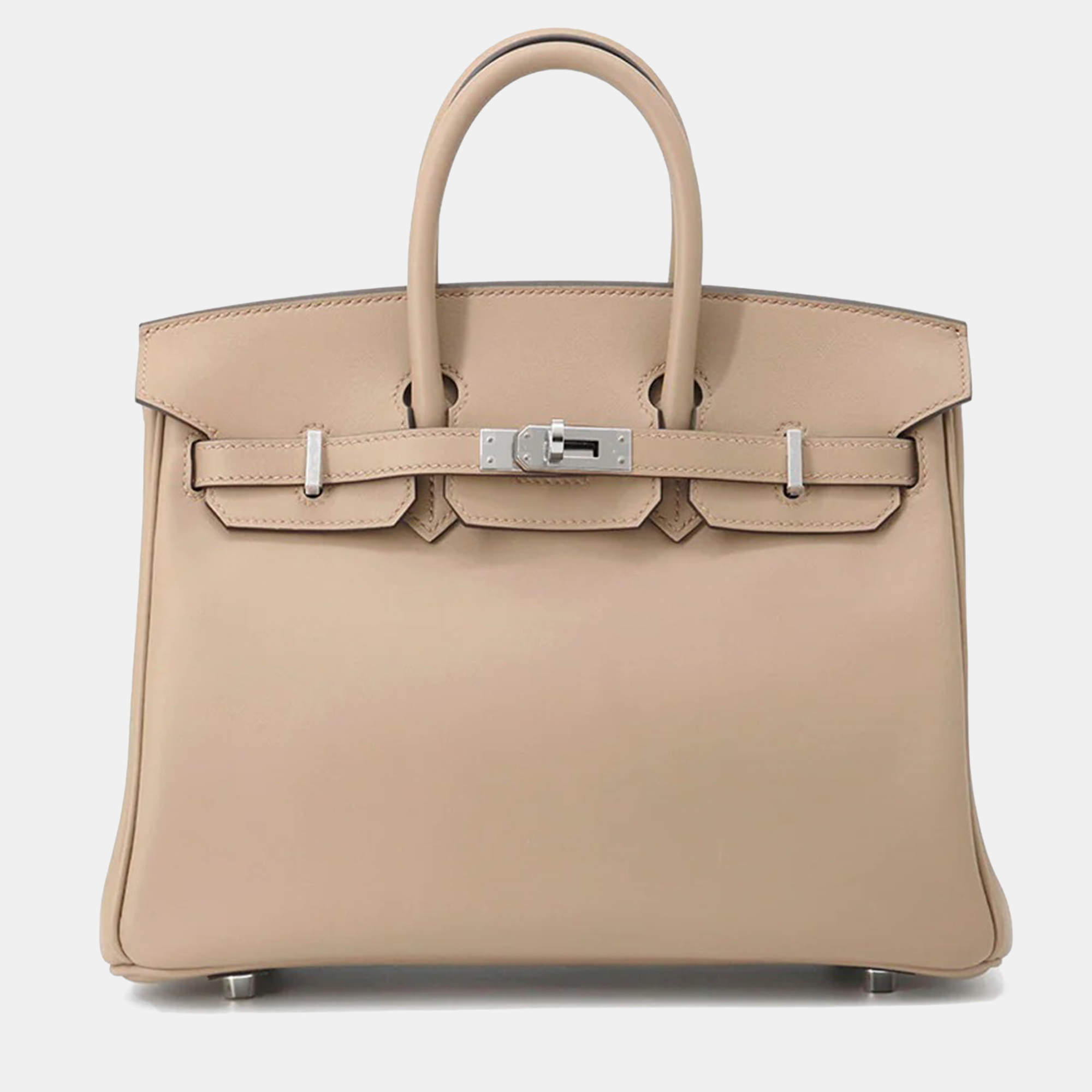 Pre Owned Hermes Birkin Beige Marfa/Gris Pale Swift Leather Size 25