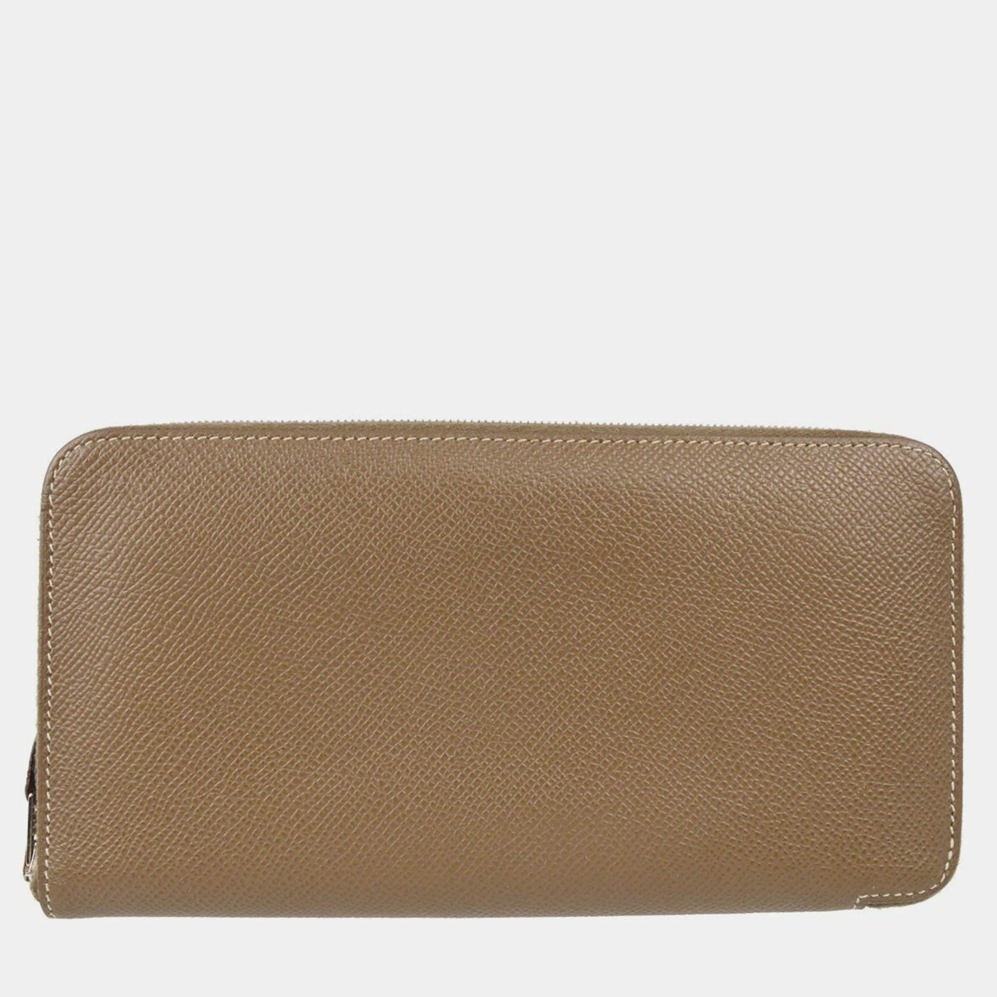 Pre Owned Hermes Etoupe Gray Epsom Azap Zip-Around Long Wallet