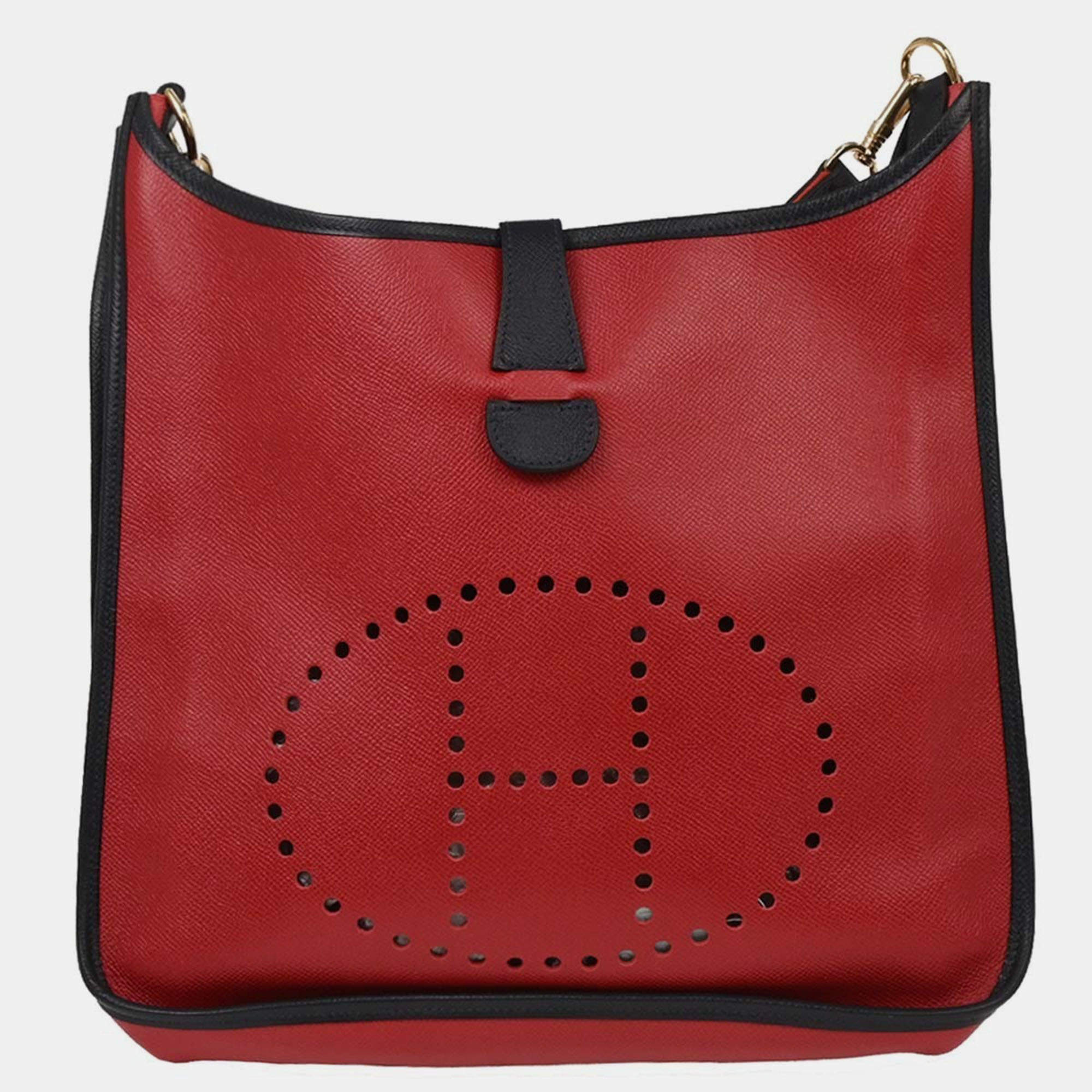 Pre Owned Hermes Evelyne 1 PM Rouge Vif Courchevel  Shoulder Bag