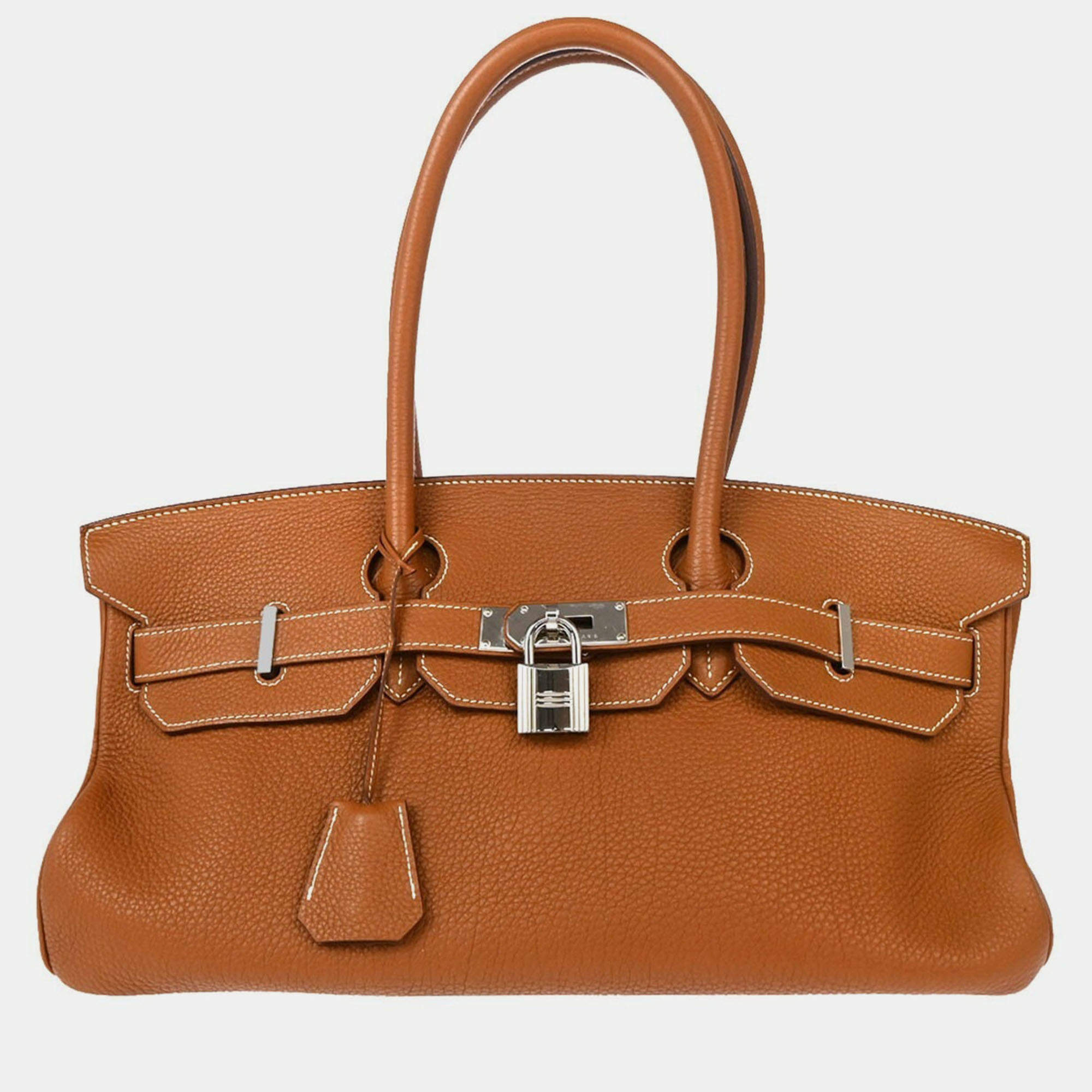Pre Owned Hermes Gold Taurillon Clemence JPG Shoulder Birkin Handbag