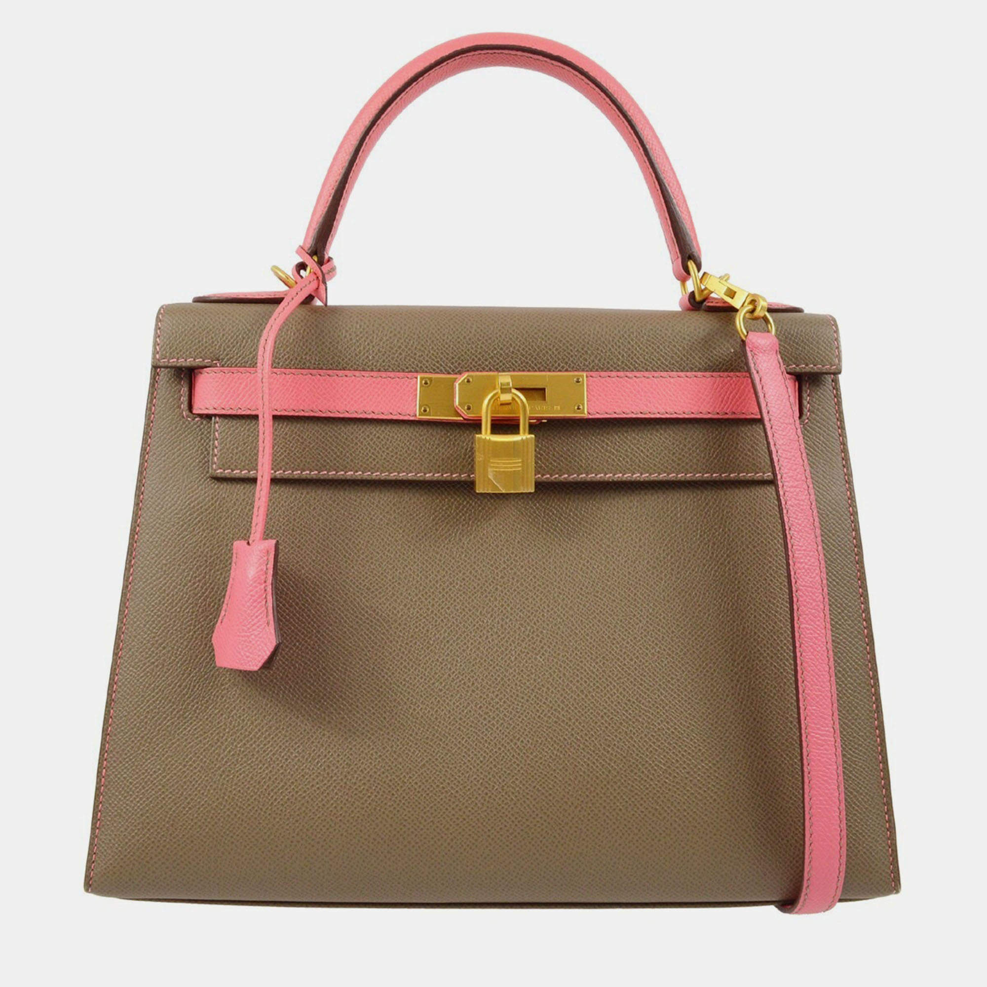 Pre Owned Hermes Gray/Pink Epsom Kelly 28 Sellier 2way Handbag