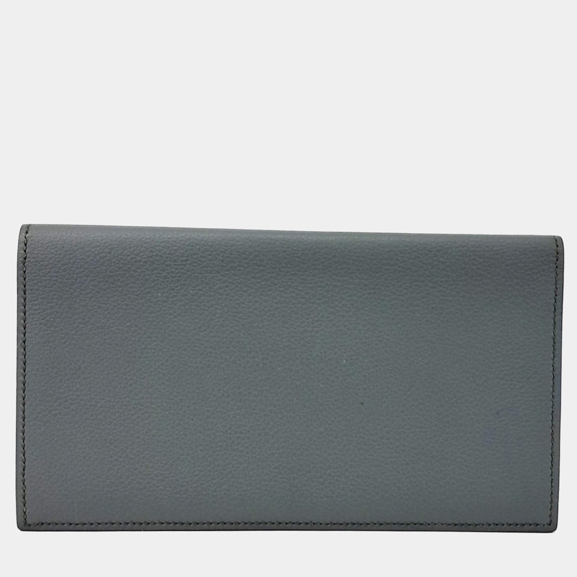 Pre Owned Hermes Grey Leather MC2 Fleming Jungle Long Wallet
