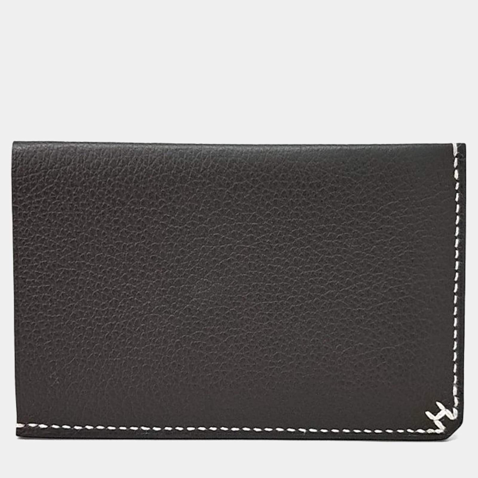 Pre Owned Hermes Black Leather H Sellier Card Holder