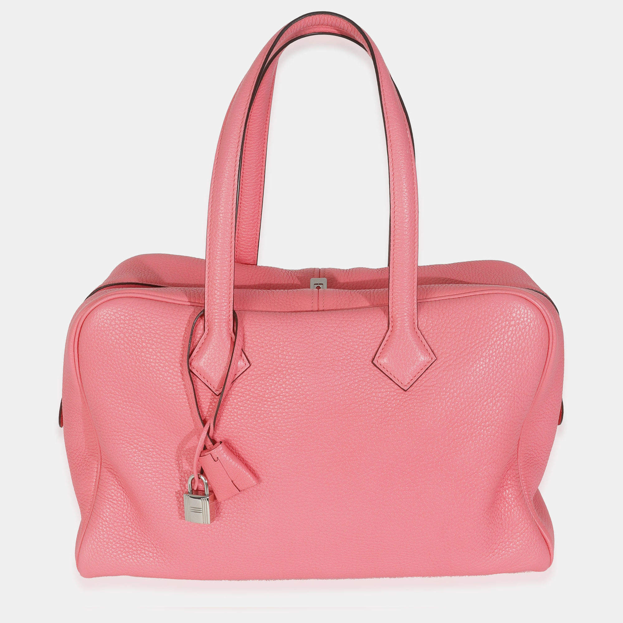 Pre Owned Hermes Victoria II 35 Rose Azalee Clemence PHW Handbag