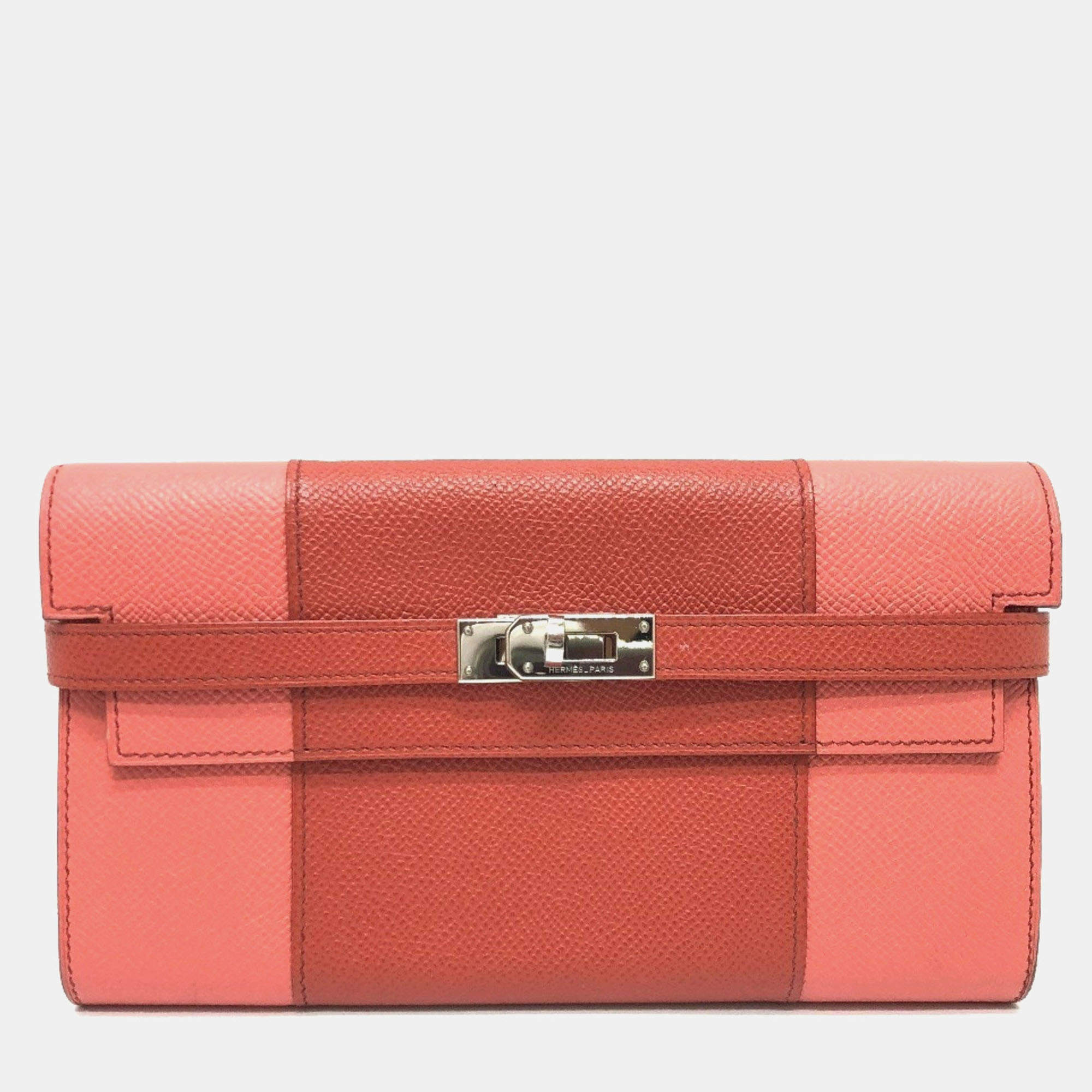Pre Owned Hermes Kelly Pink Epsom Flag Long Wallet