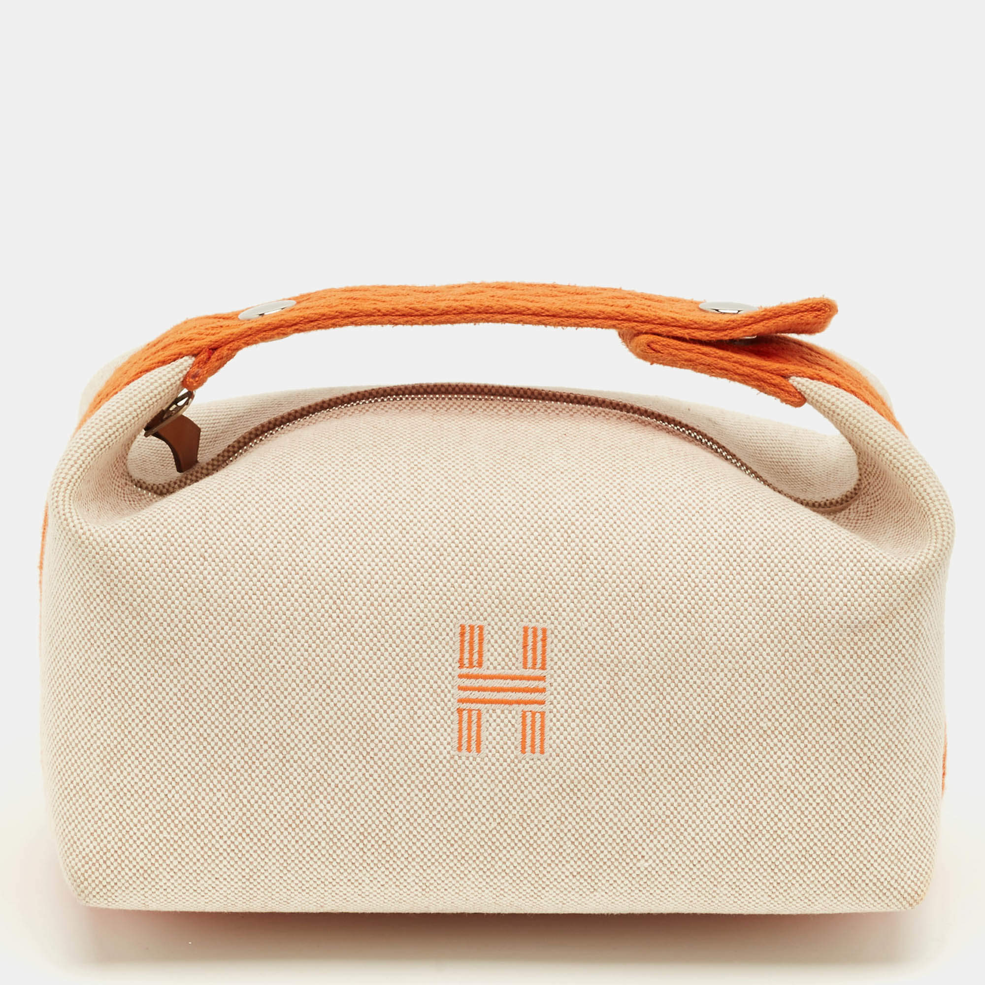 Pre Owned Hermes Natural/Orange Canvas Small Bride-a-Brac Pouch