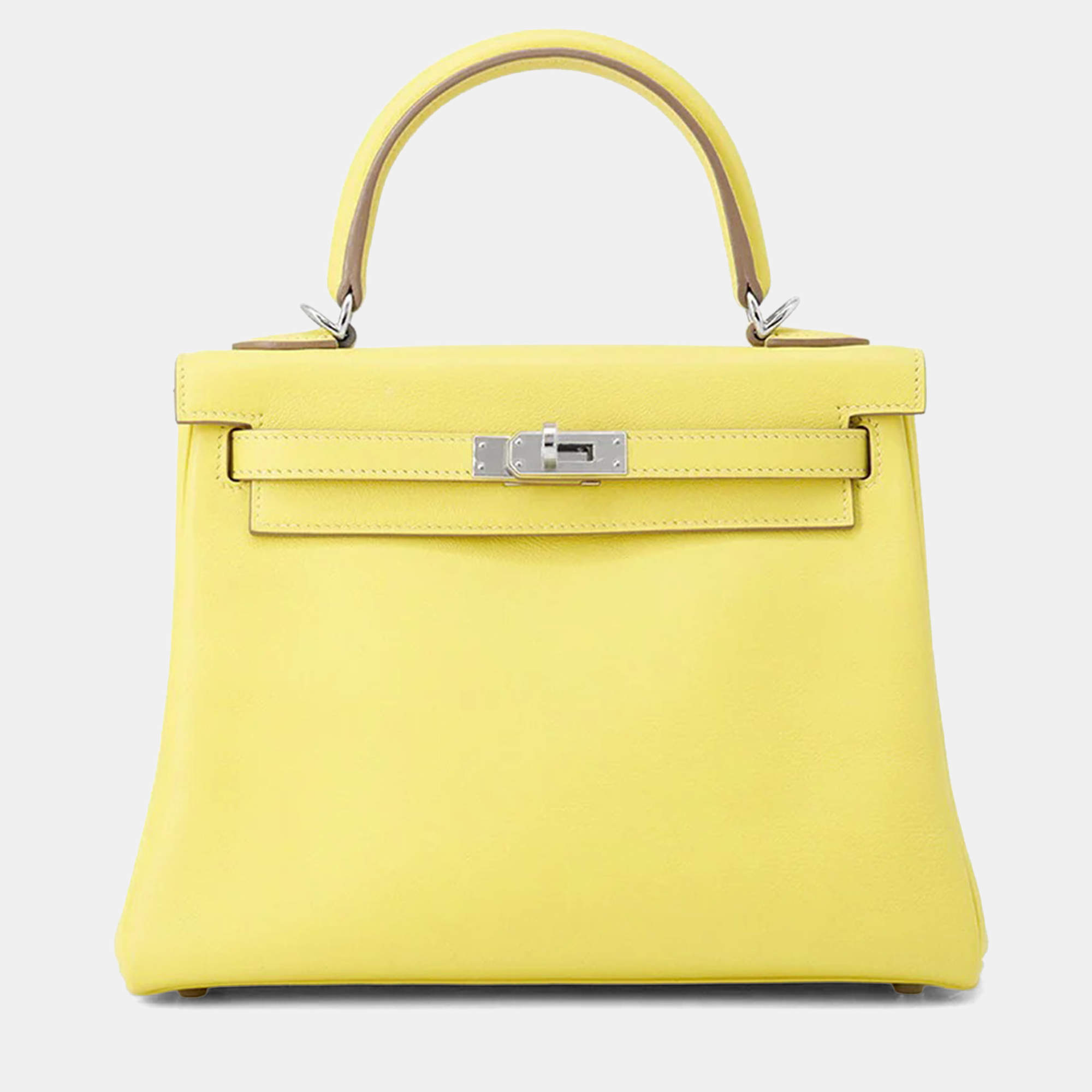 Pre Owned Hermes Kelly Size 25 Retourne Lime Swift Leather Bag